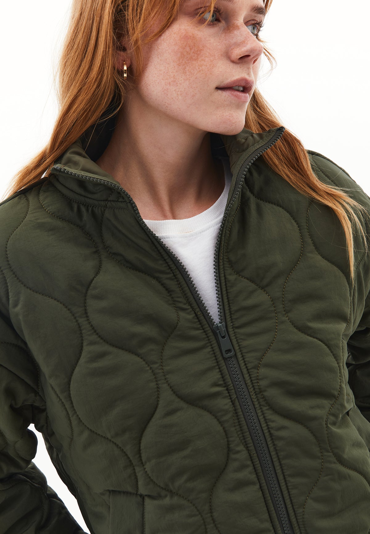 High Collar Quilted Coat - Khaki