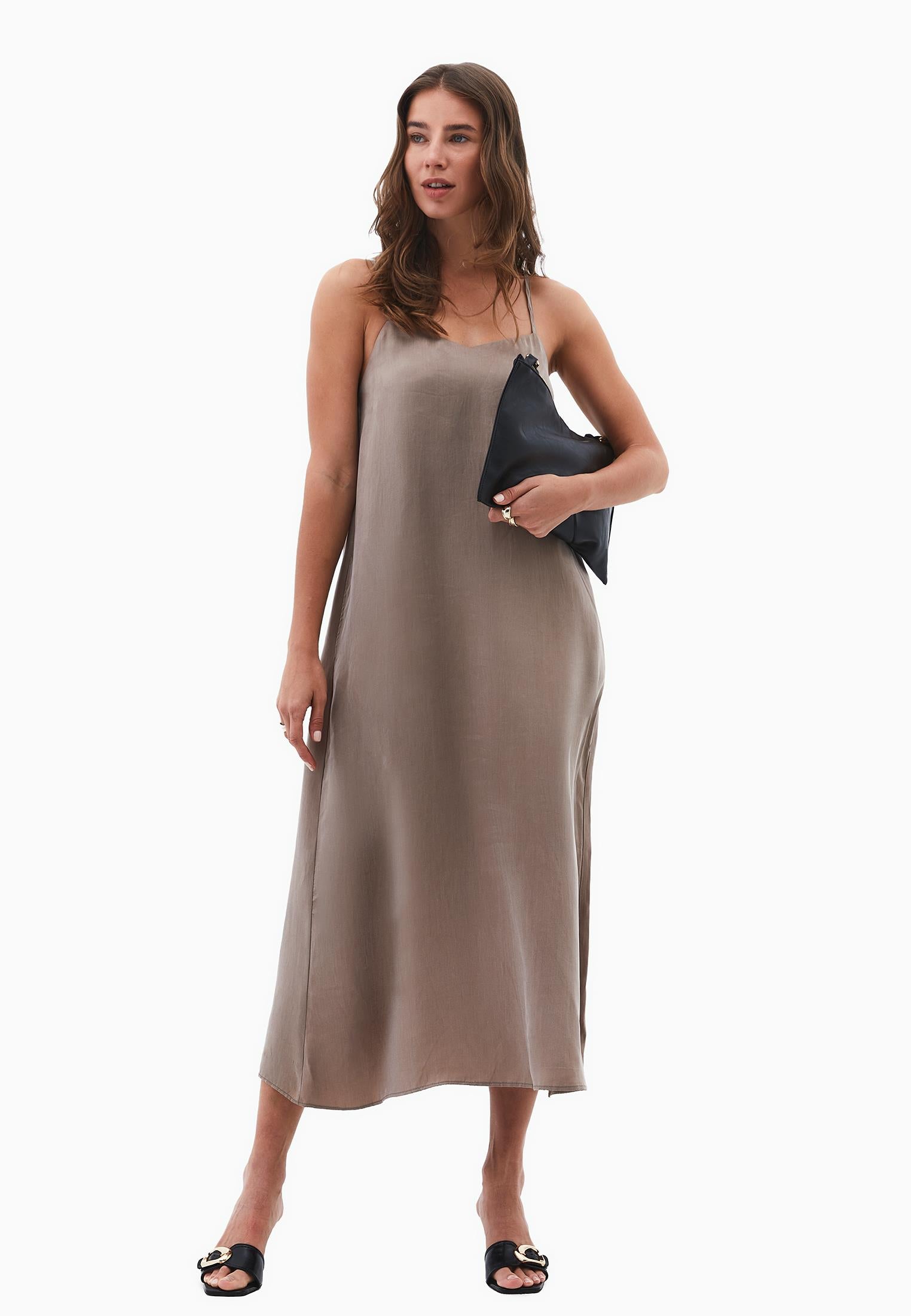 Long A-Line Dress With Straps - DESERT TAUPE