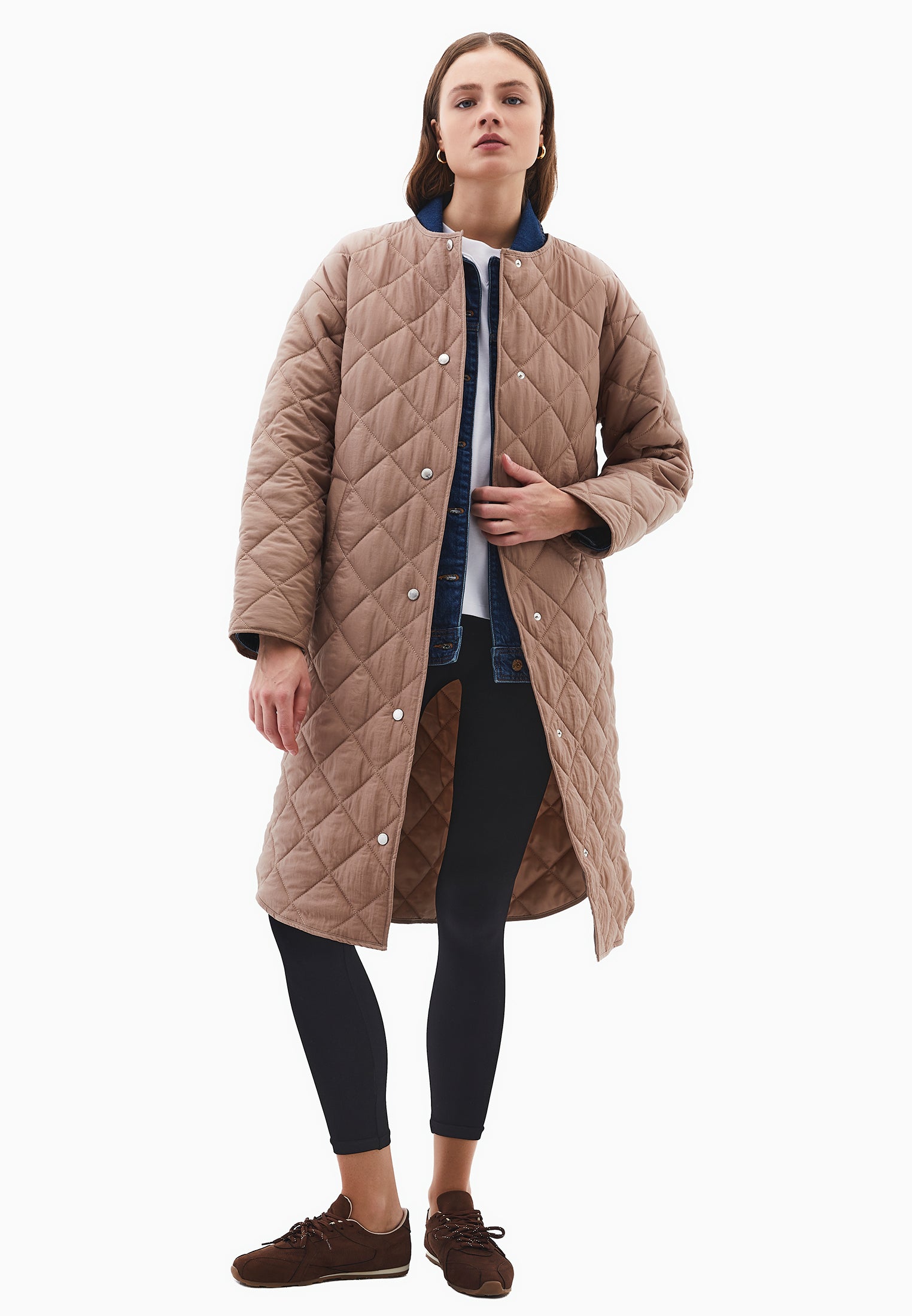 Crew neck long coat - DESERT TAUPE