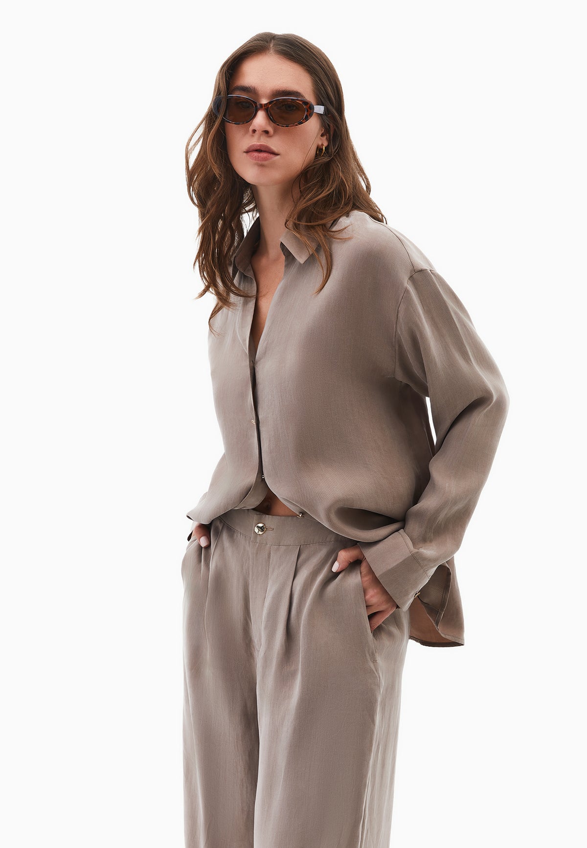 Long Sleeve Loose Shirt - DESERT TAUPE