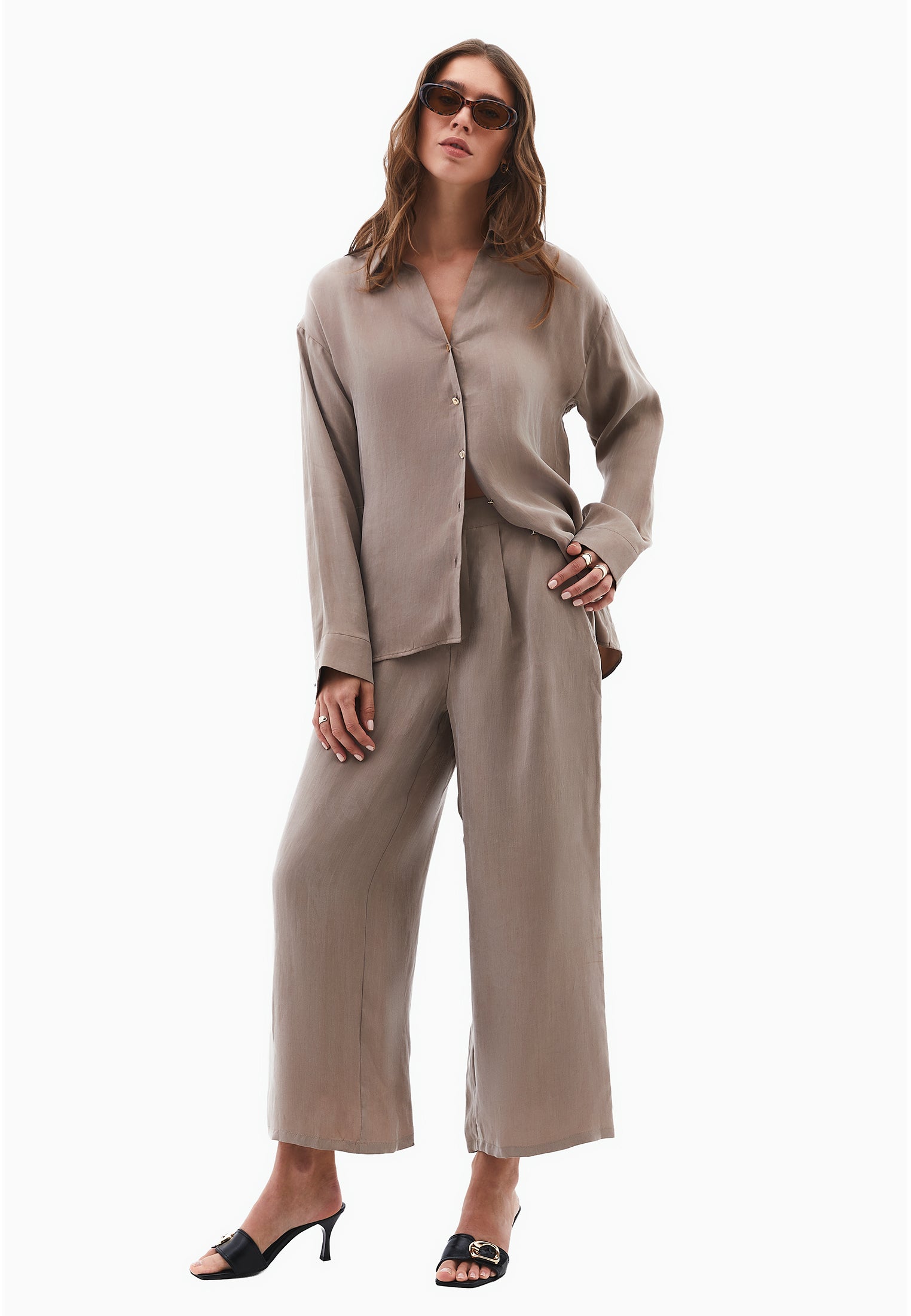 Ultra high waist straight pants - DESERT TAUPE