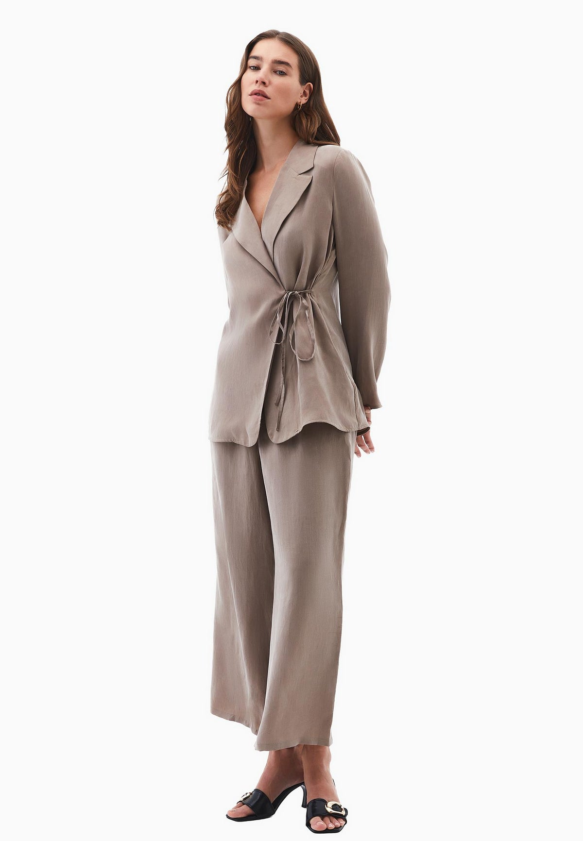 Double-Breasted Lyocell Blazer - DESERT TAUPE