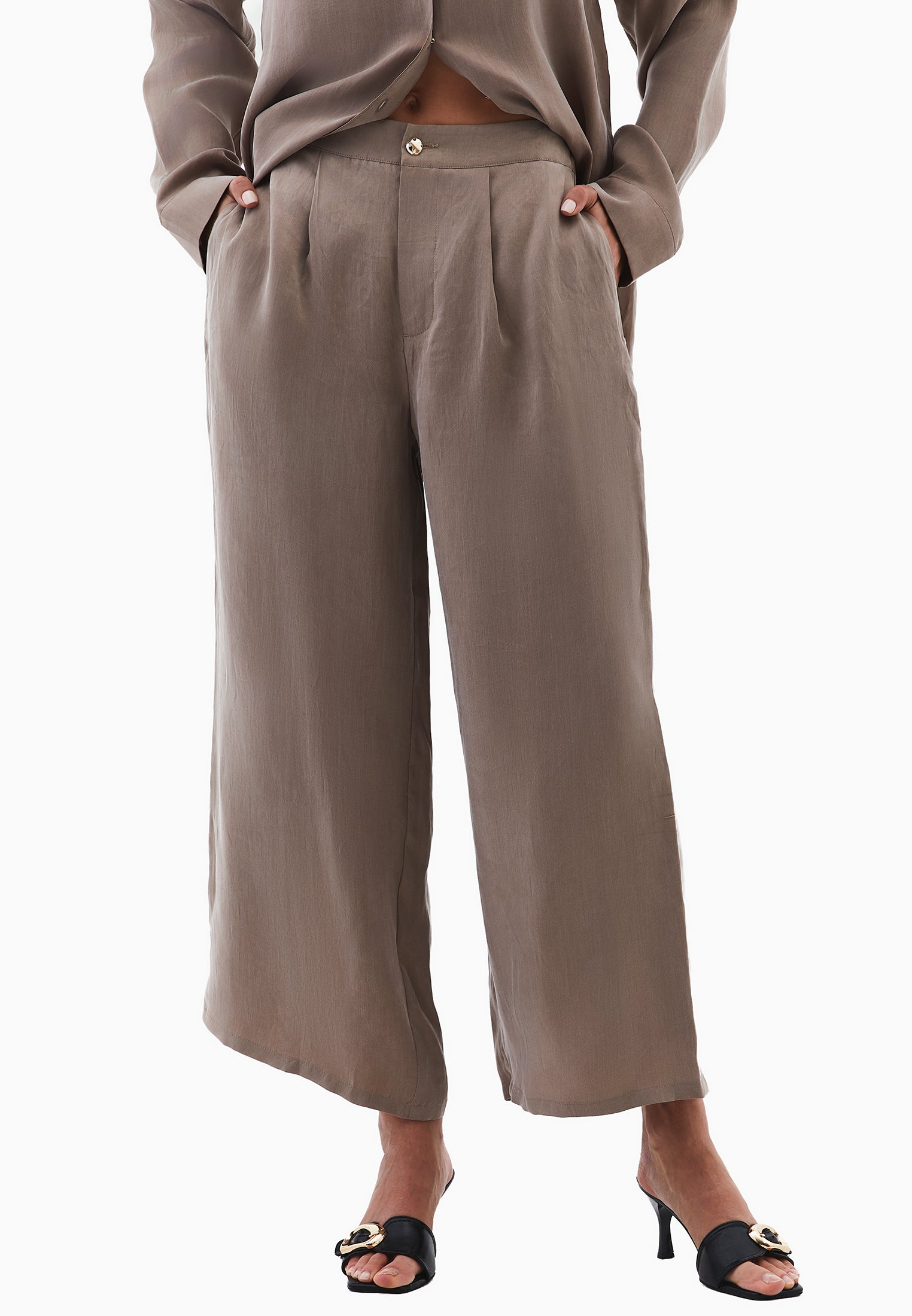Ultra high waist straight pants - DESERT TAUPE