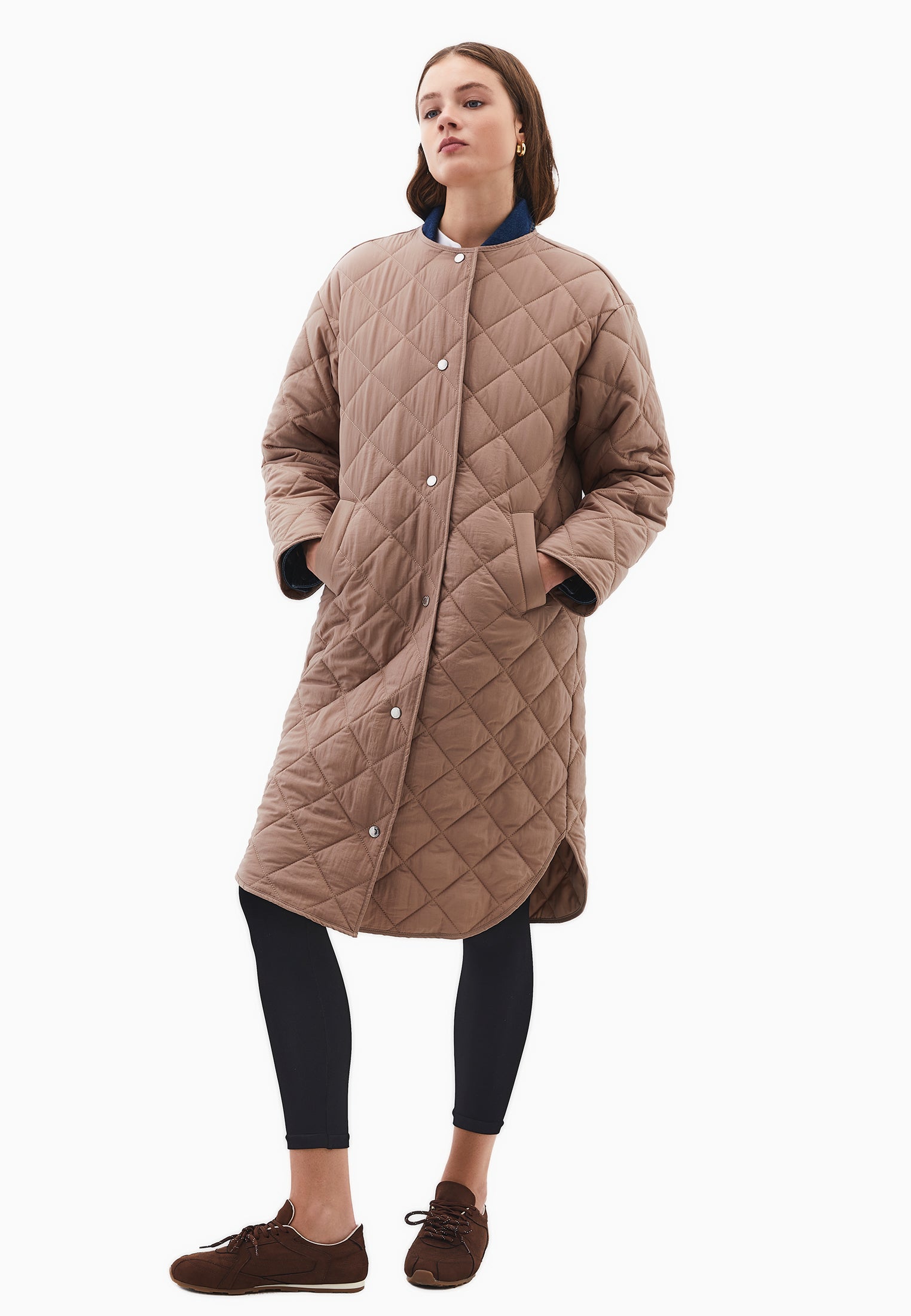 Crew neck long coat - DESERT TAUPE