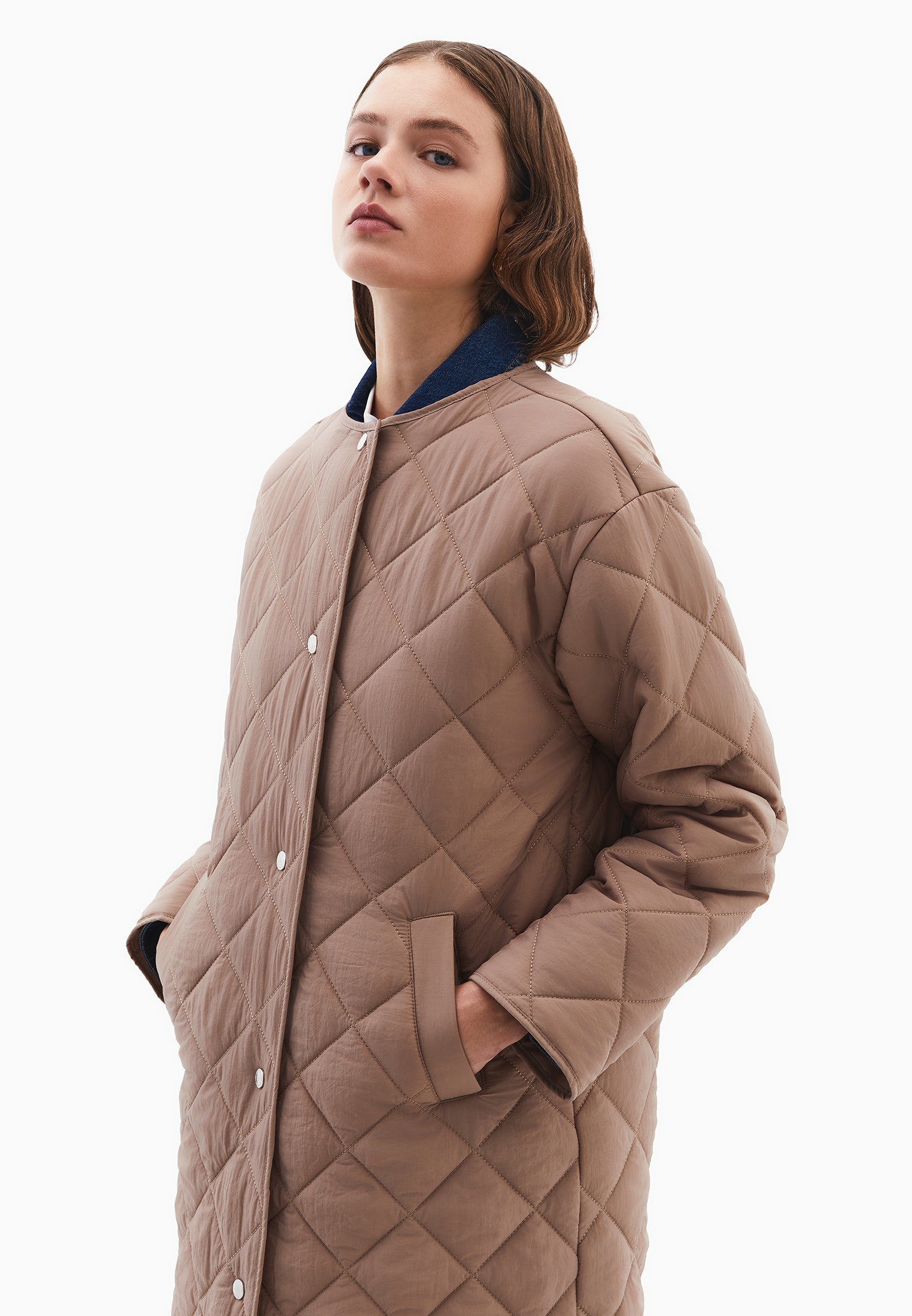 Crew neck long coat - DESERT TAUPE