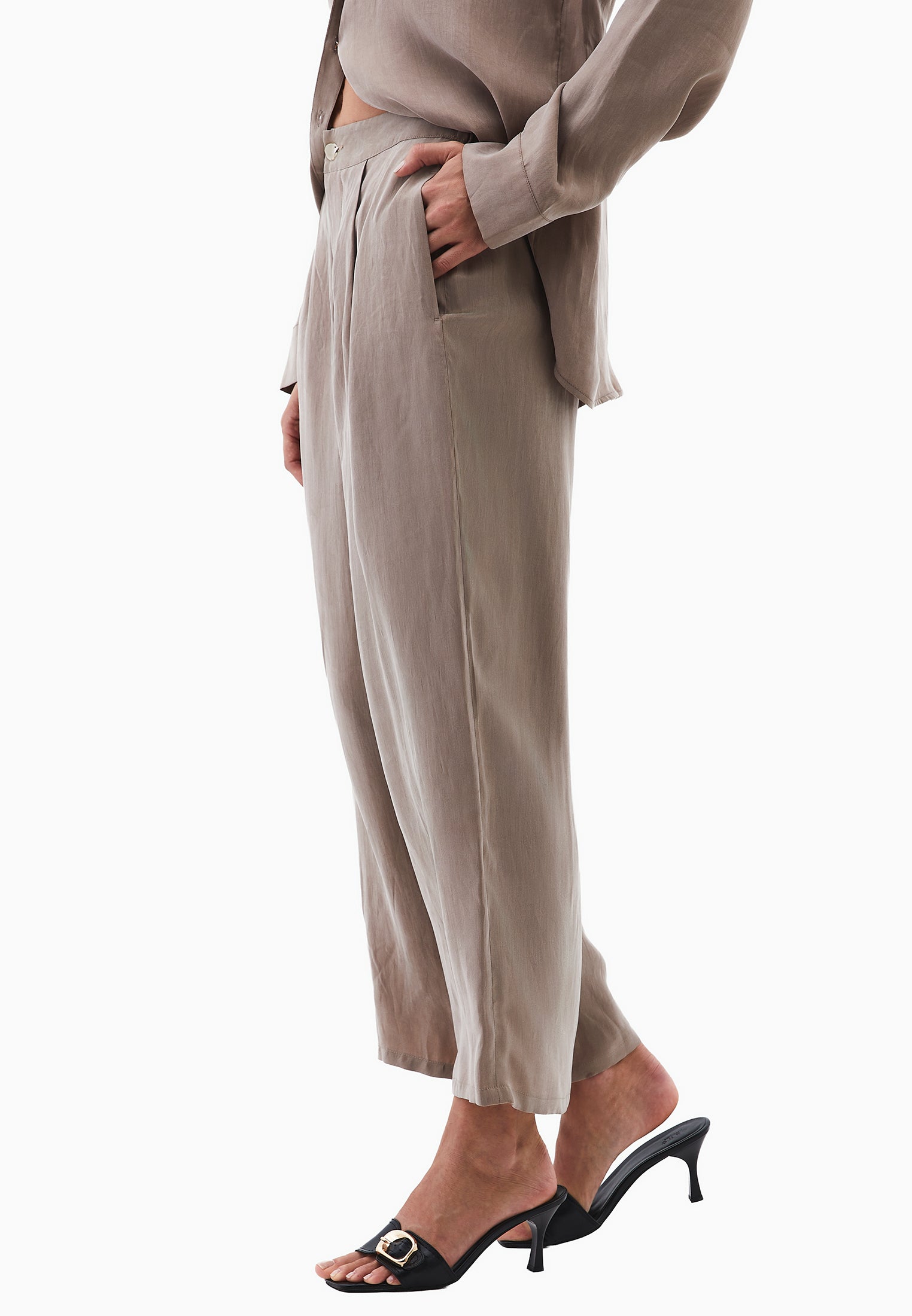 Ultra high waist straight pants - DESERT TAUPE