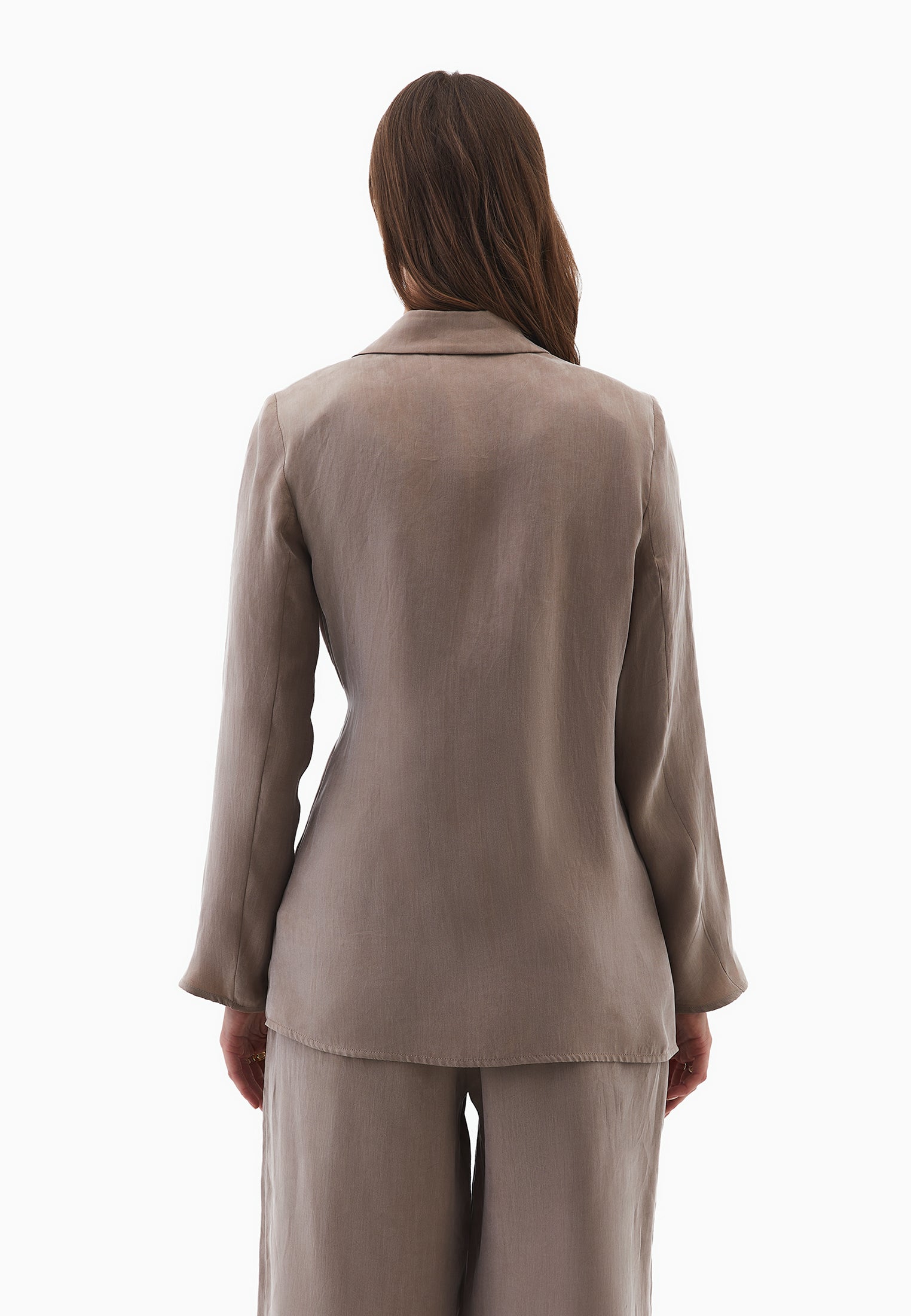Double-breasted lyocell blazer - DESERT TAUPE