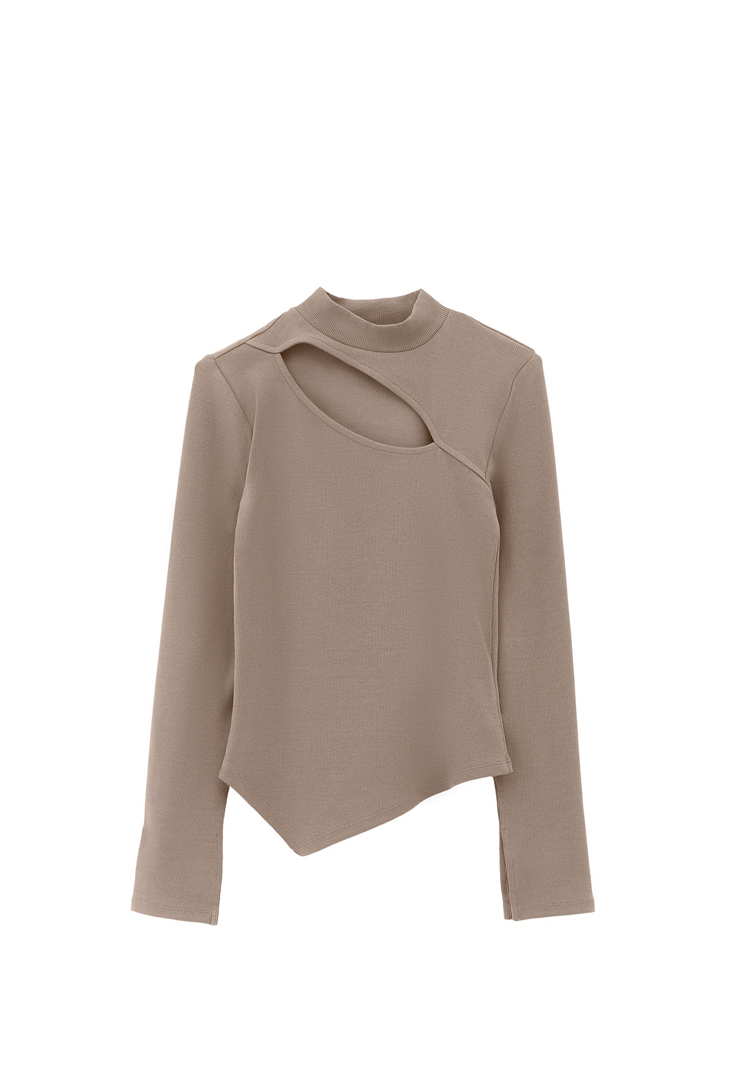 Long Sleeve T-Shirt With Cut Out Details - DESERT TAUPE