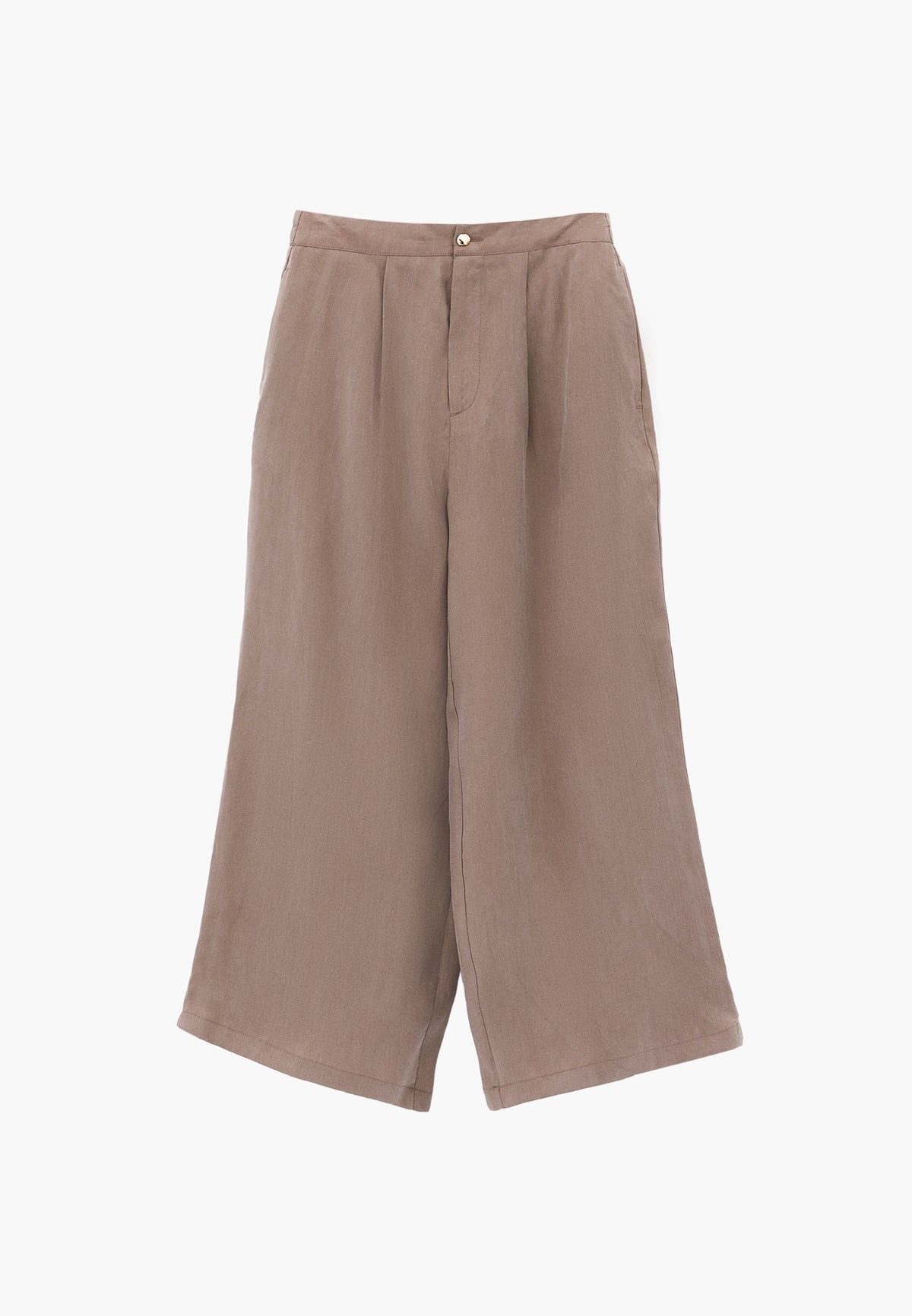 Ultra High Waist Straight Pants With Button Detail - DESERT TAUPE