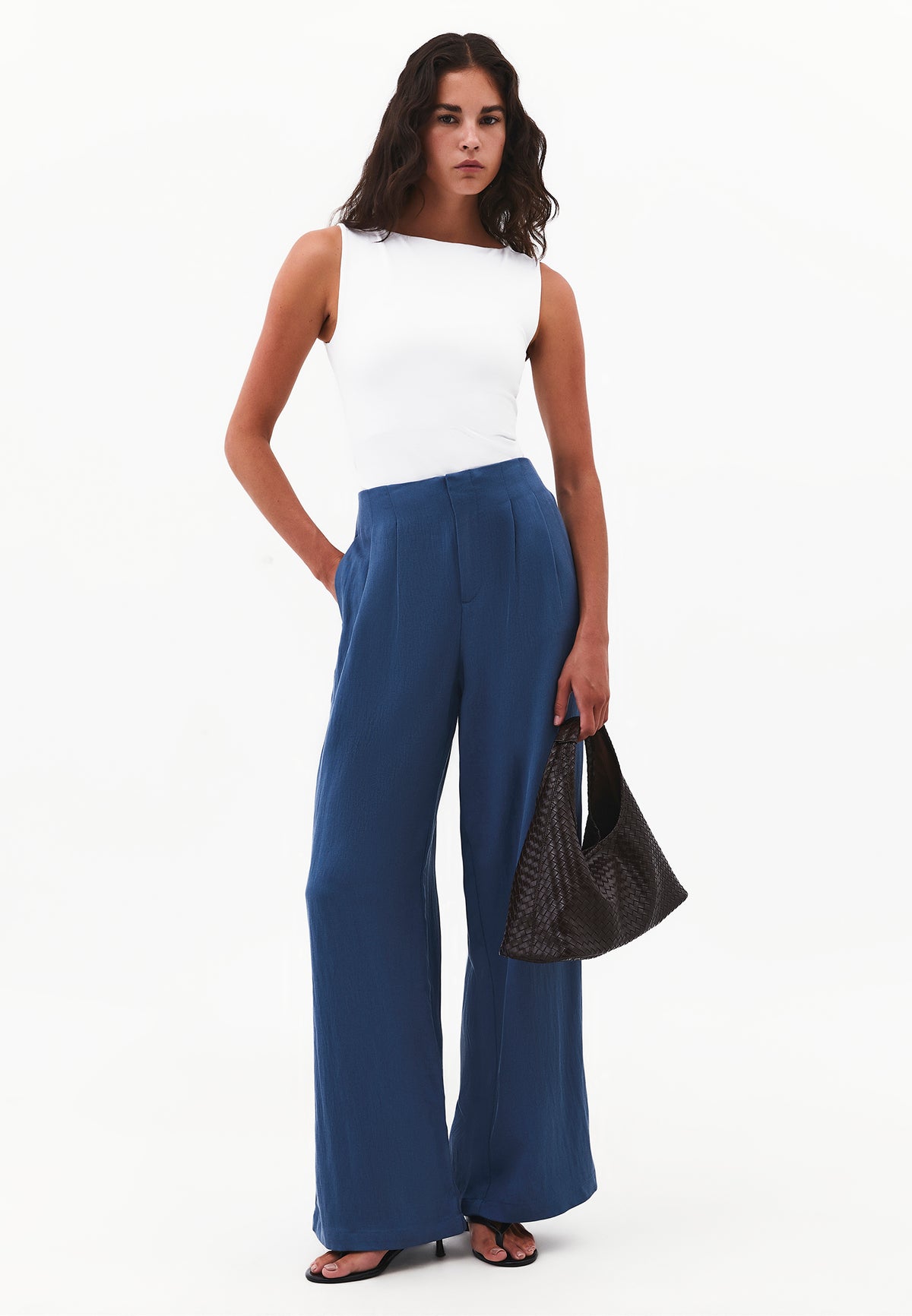 Pleated Ultra High Waist Wide Leg Pants - ENSIGN BLUE