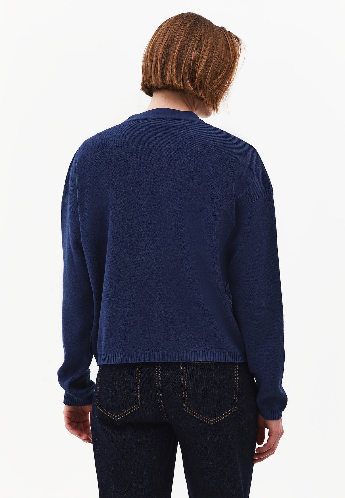 V-Neck Long Sleeve Cardigan - Navy Blue
