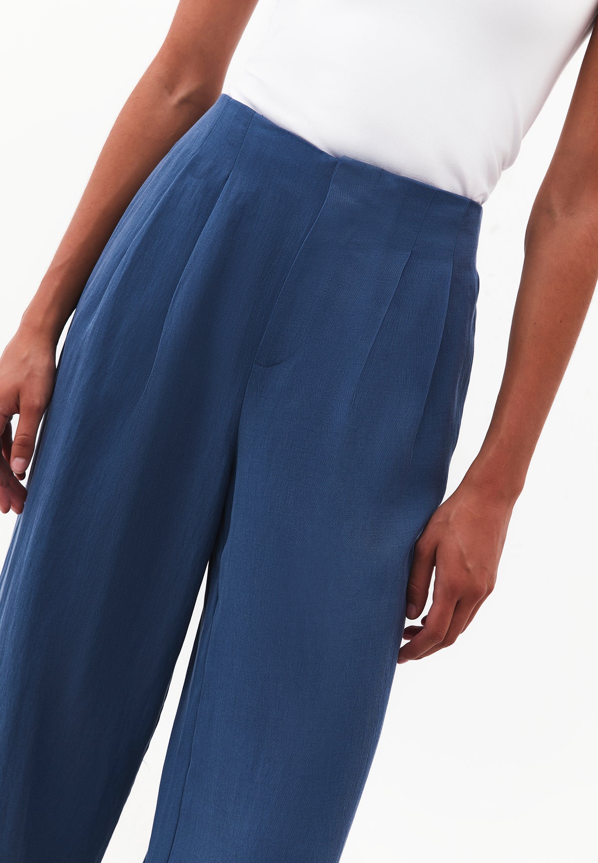 Pleated Ultra High Waist Wide Leg Pants - ENSIGN BLUE