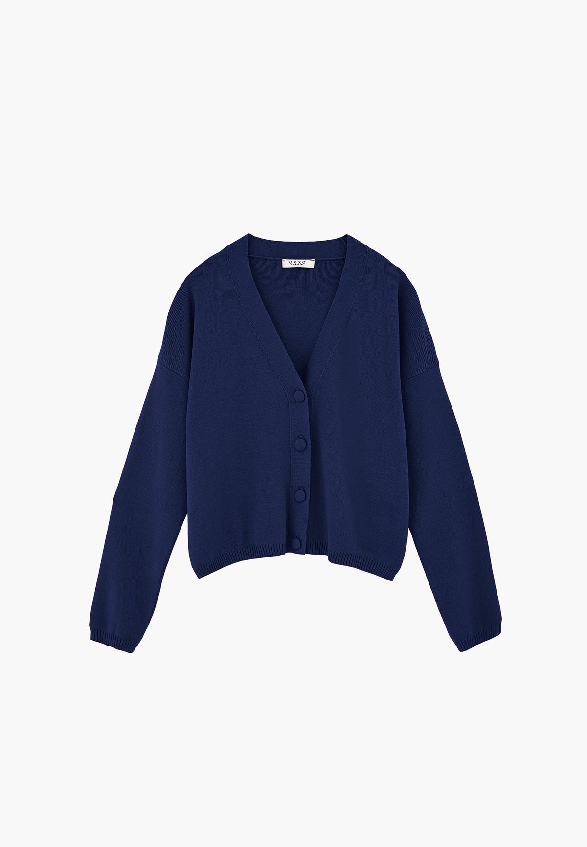 V-Neck Long Sleeve Cardigan - Navy Blue