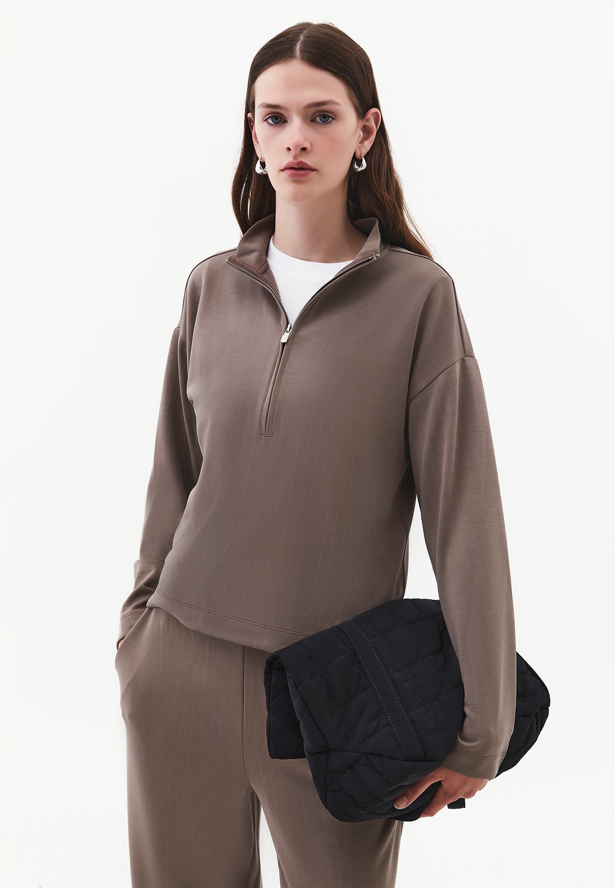 Zip Detailed High Neck Sweatshirt - FALCON