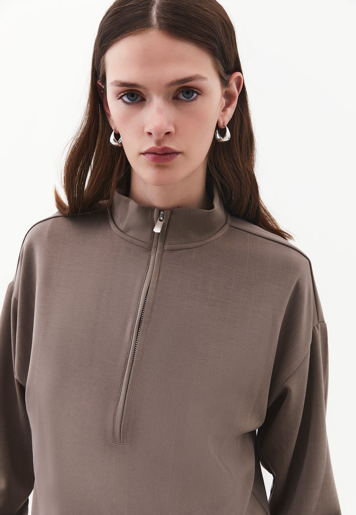 Zip Detailed High Neck Sweatshirt - FALCON
