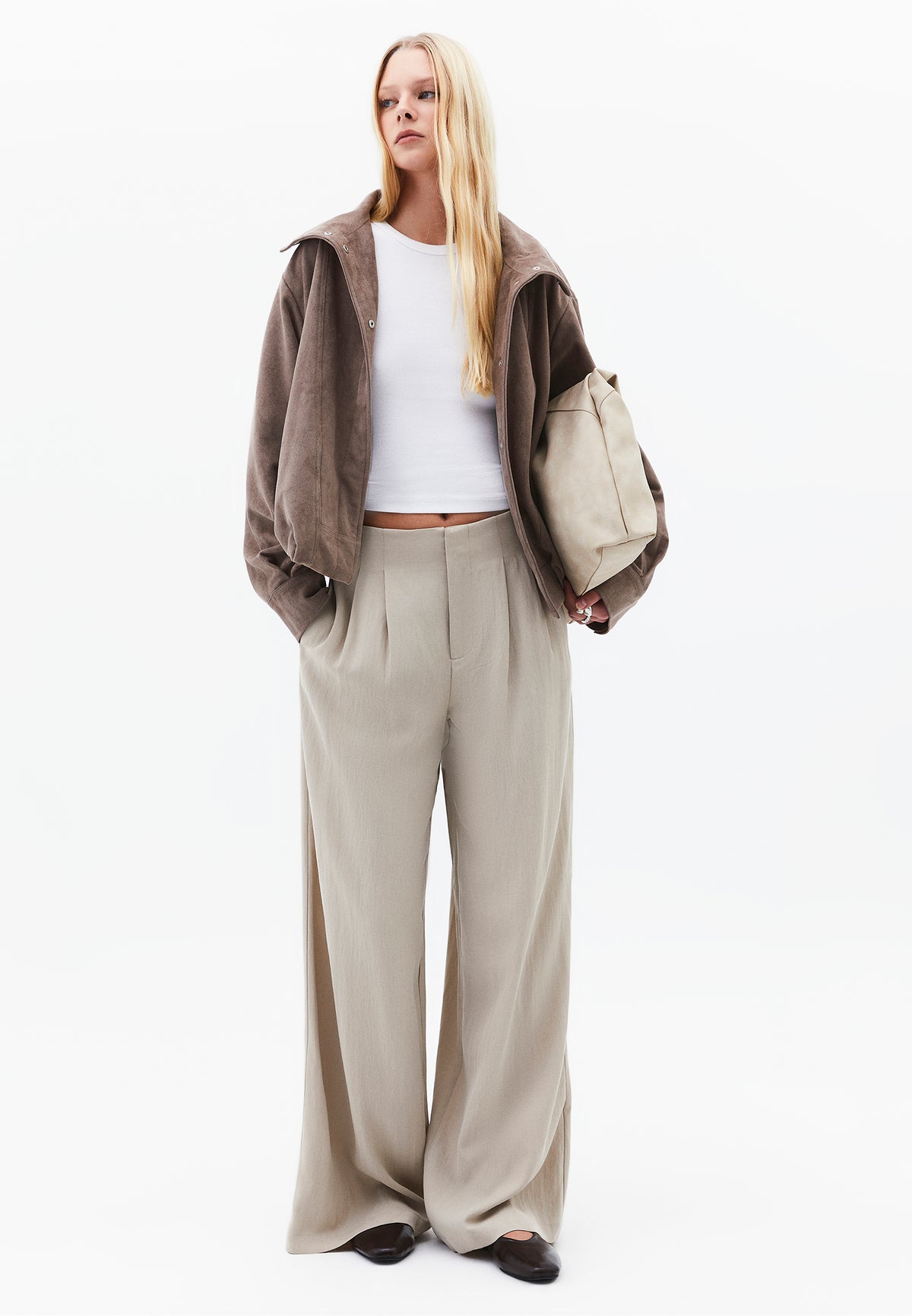Pleated Ultra High Waist Wide Leg Pants - FEATHER GRAY