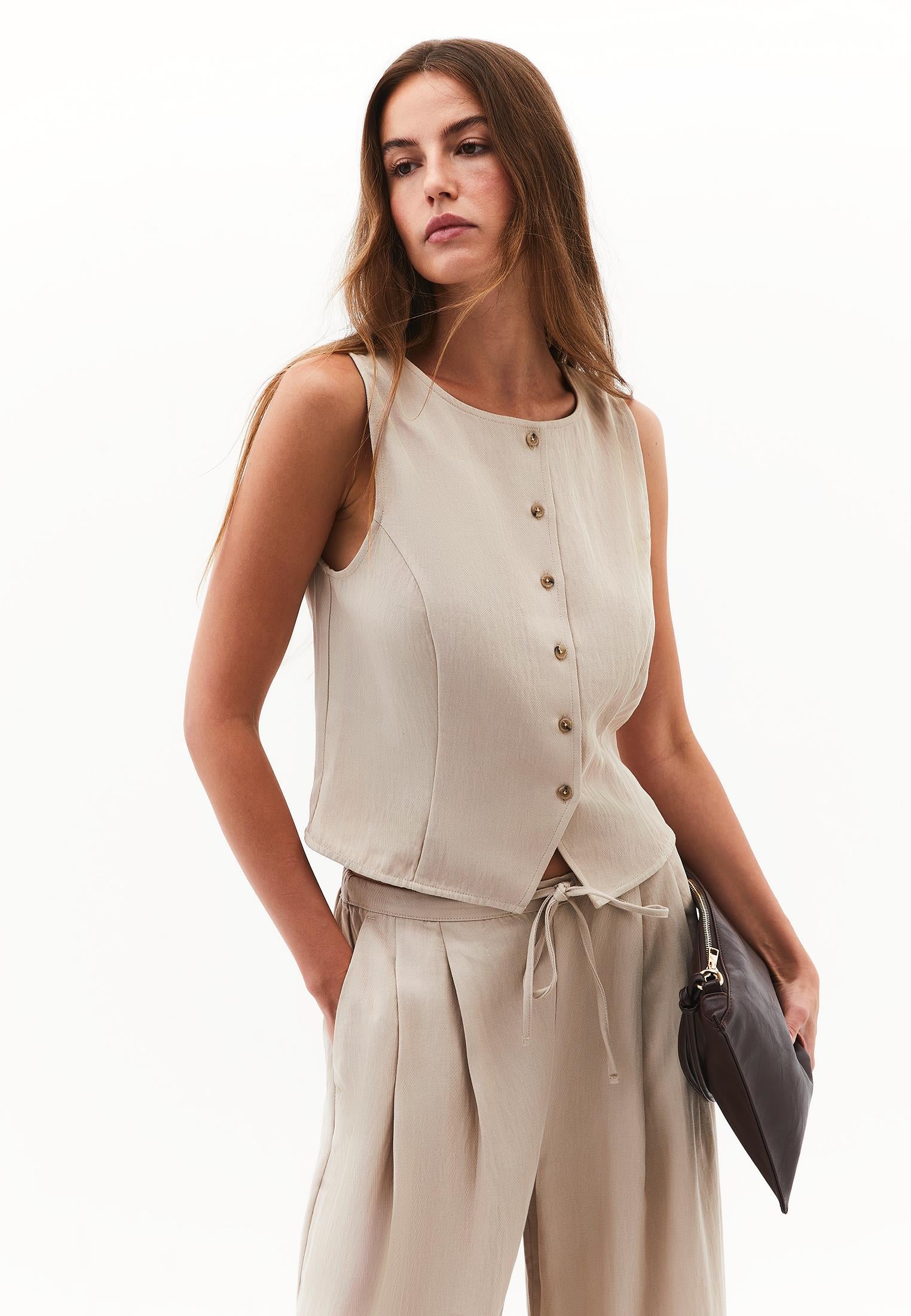 Vest With Button Details - FEATHER GRAY