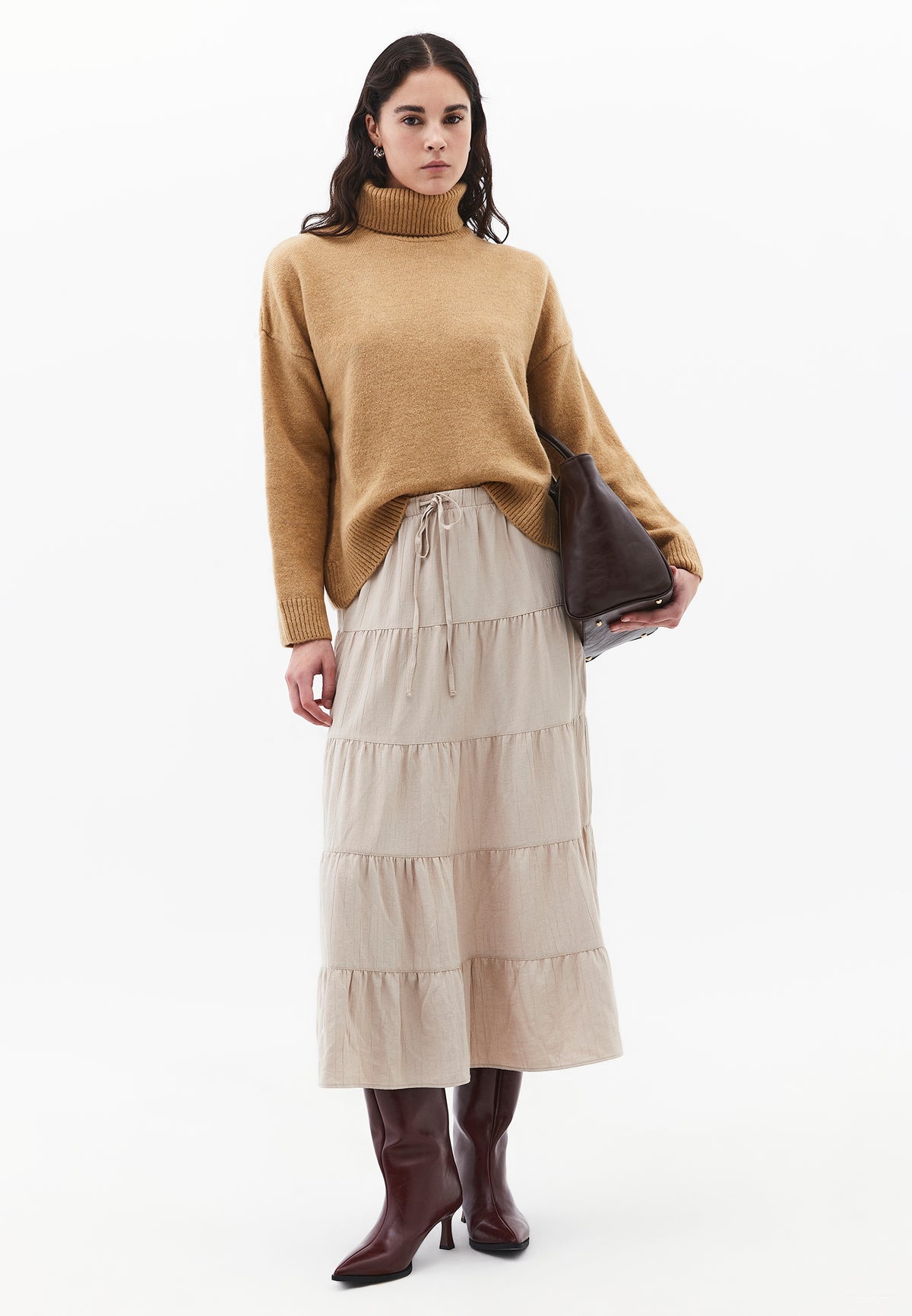 A-Line Midi Skirt - Beige