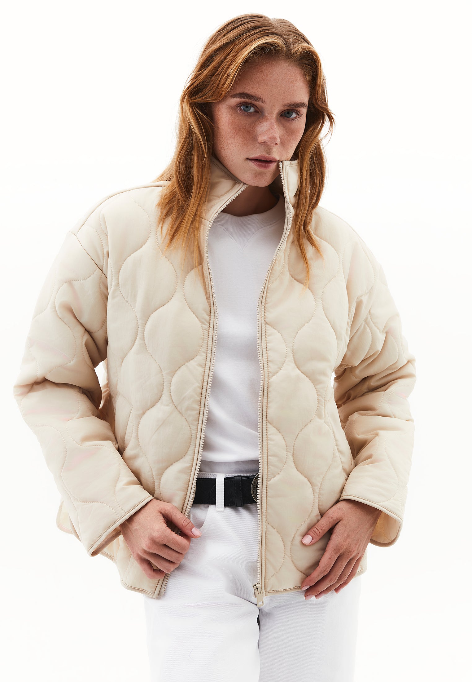 QUILTED JACKET WITH HIGH COLLAR - FEATHER GRAY