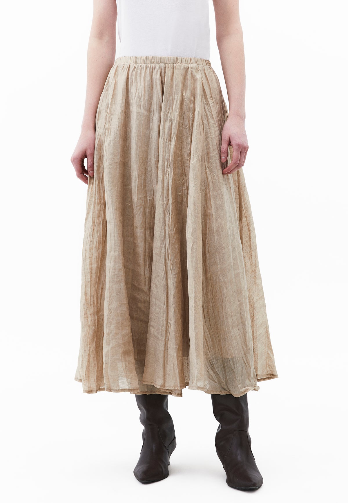 Shiny Flared Long Skirt - FEATHER GRAY