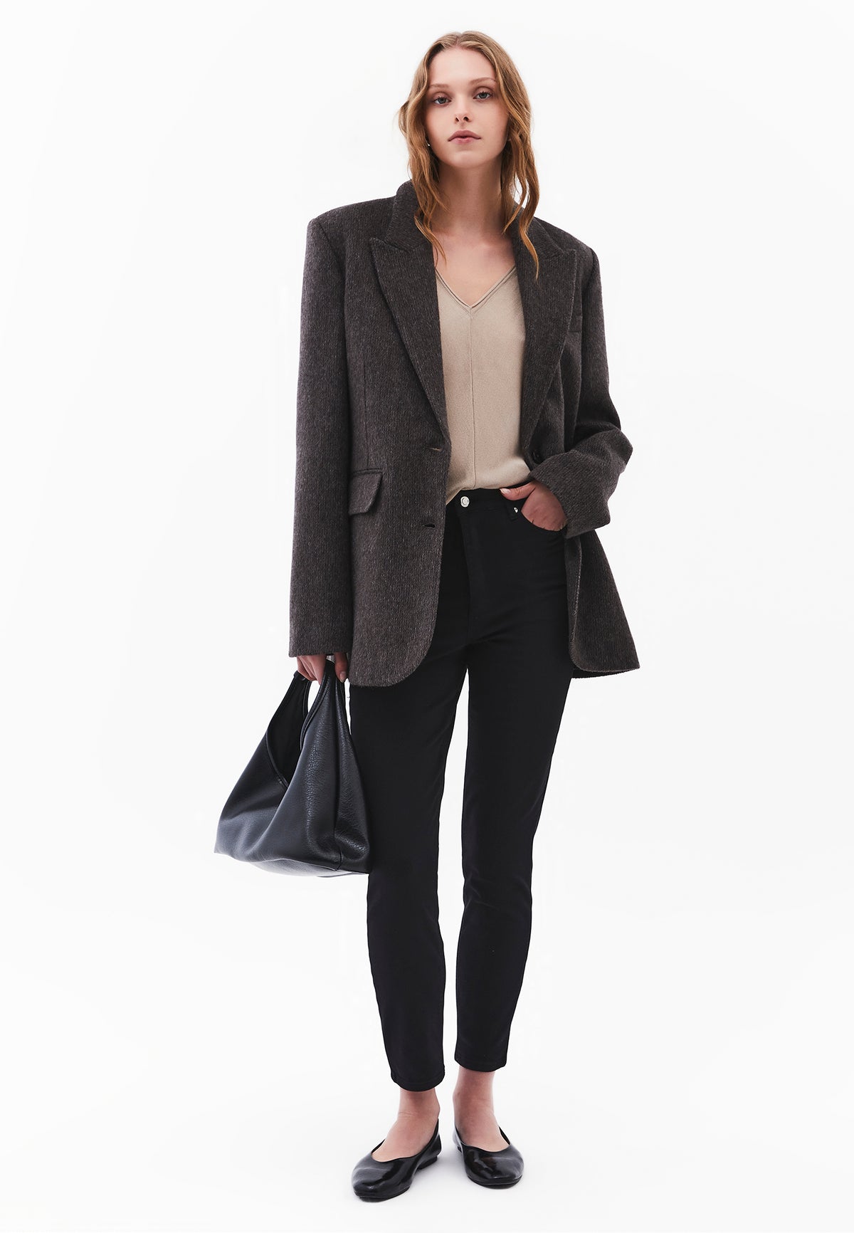 V Neck Sweater - FEATHER GRAY