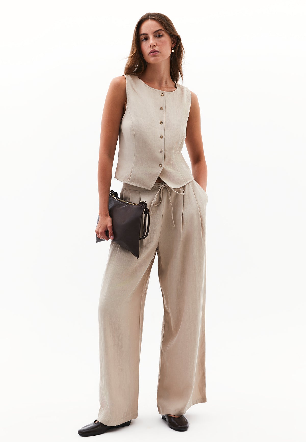 Vest With Button Details - Beige