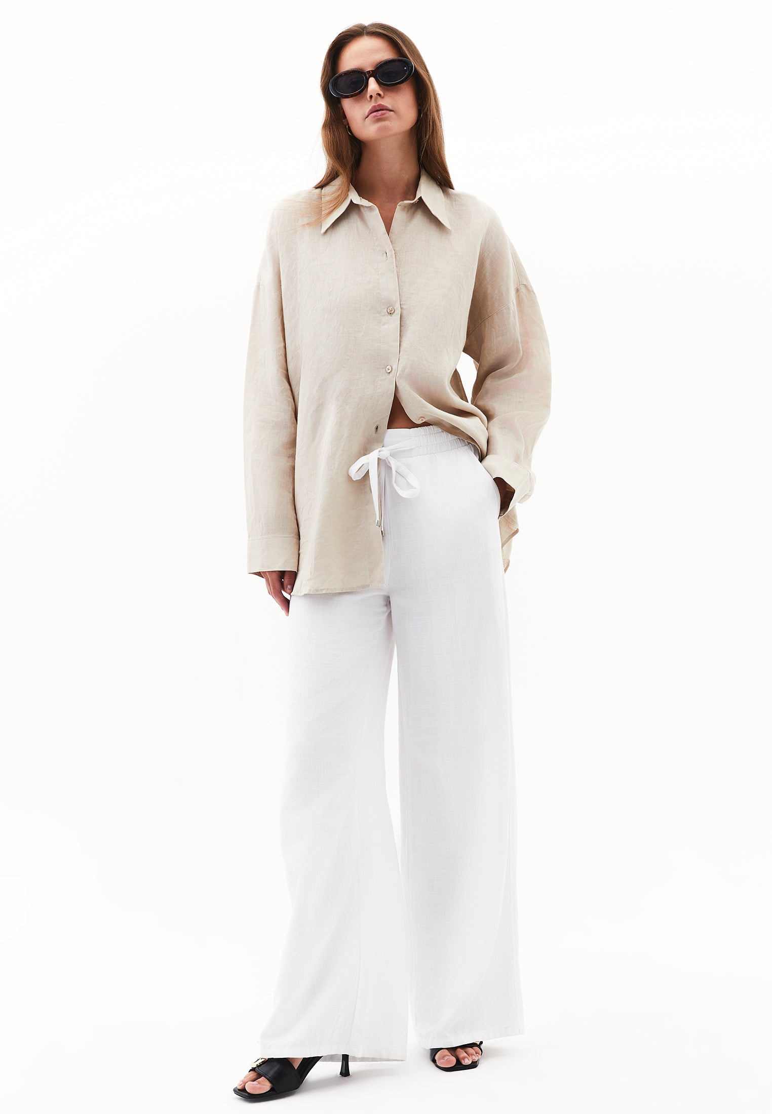 Large mold button linen shirt - FEATHER GRAY