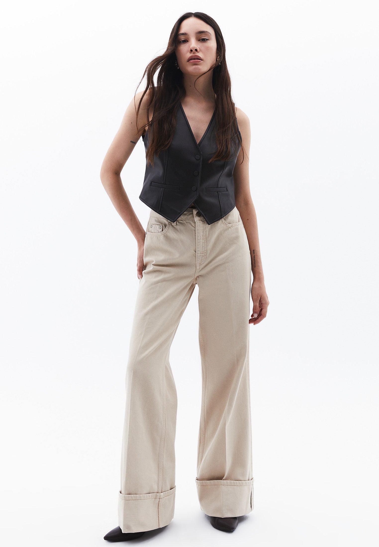 Wide Leg High Waist Pants - FEATHER GRAY