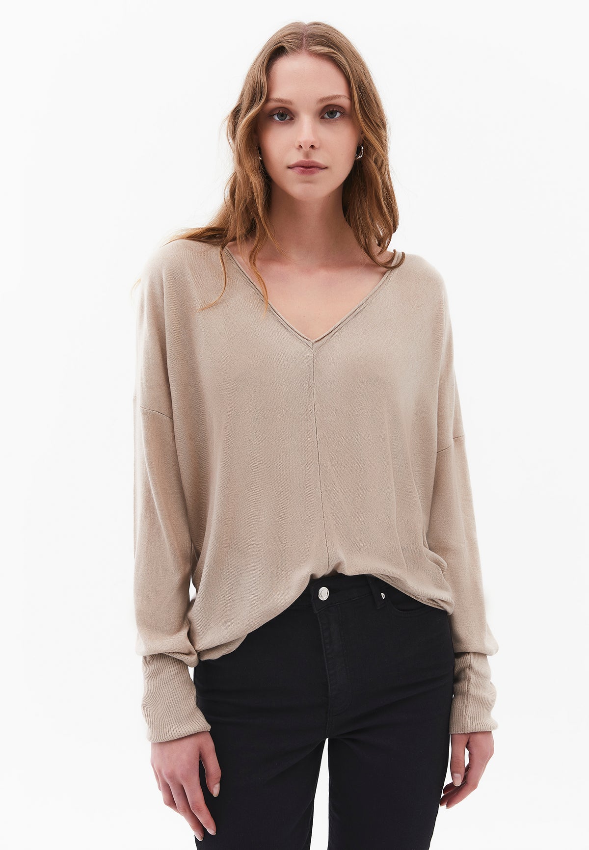 V Neck Sweater - FEATHER GRAY