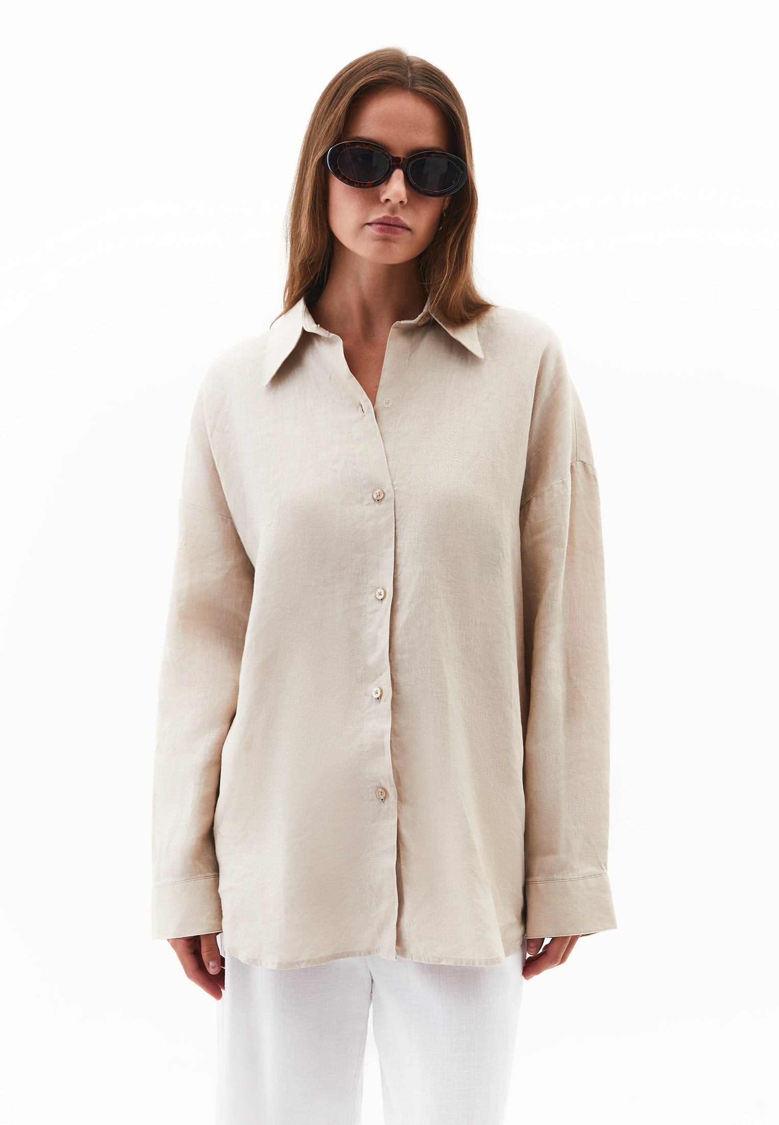 Large mold button linen shirt - FEATHER GRAY