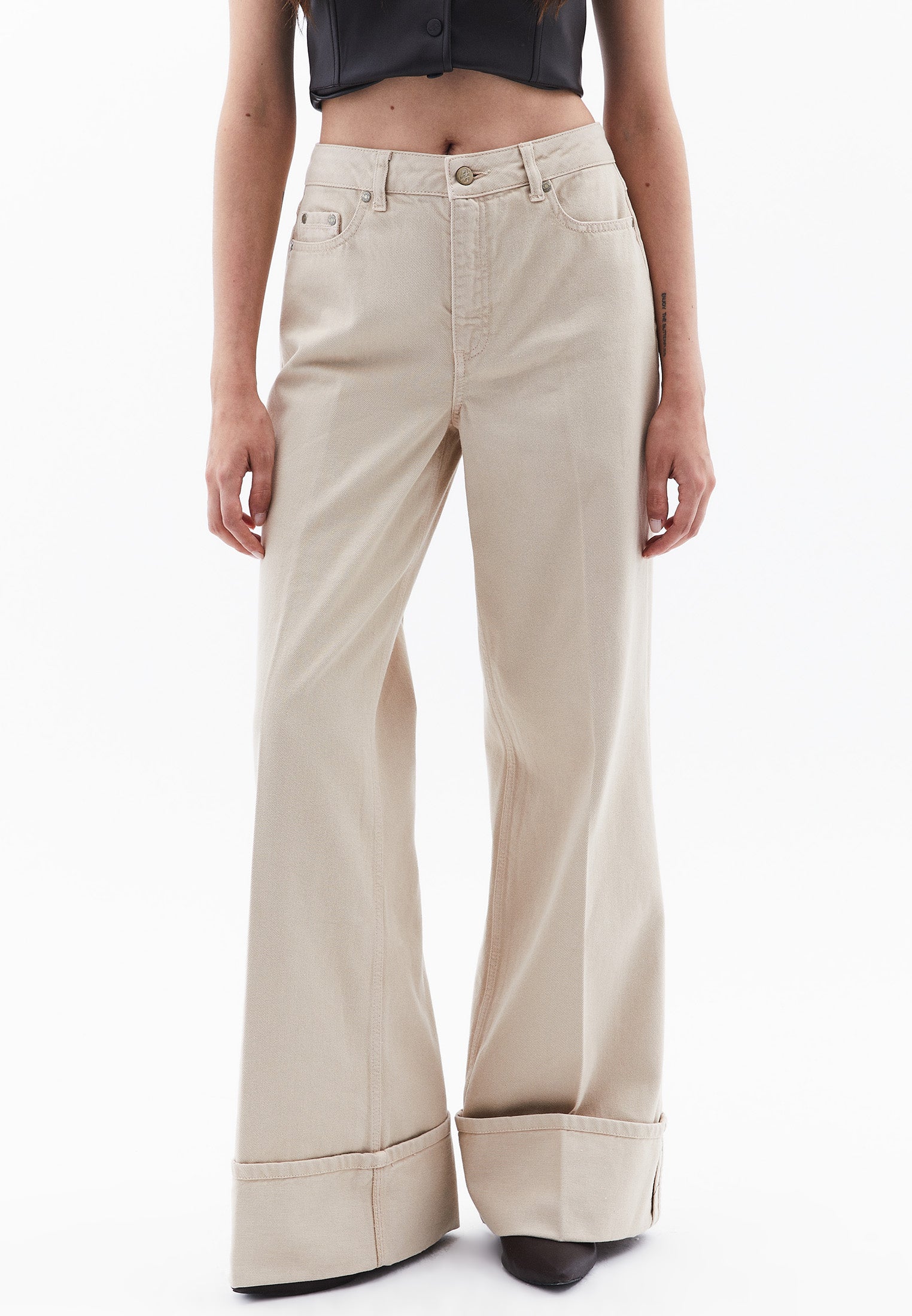Wide Leg High Waist Pants - FEATHER GRAY