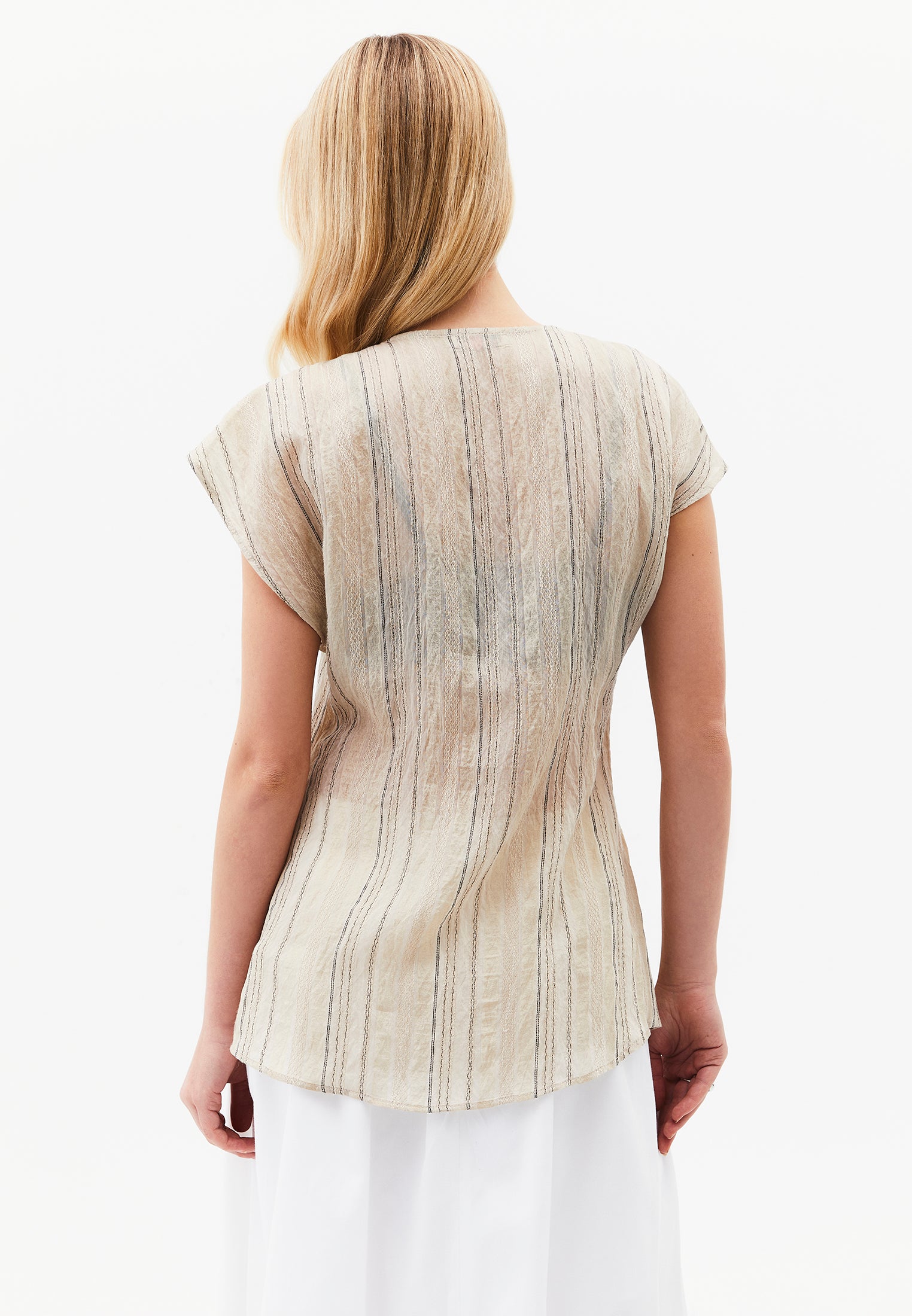 Embroidered Crew Neck Tunic Blouse - FEATHER GRAY