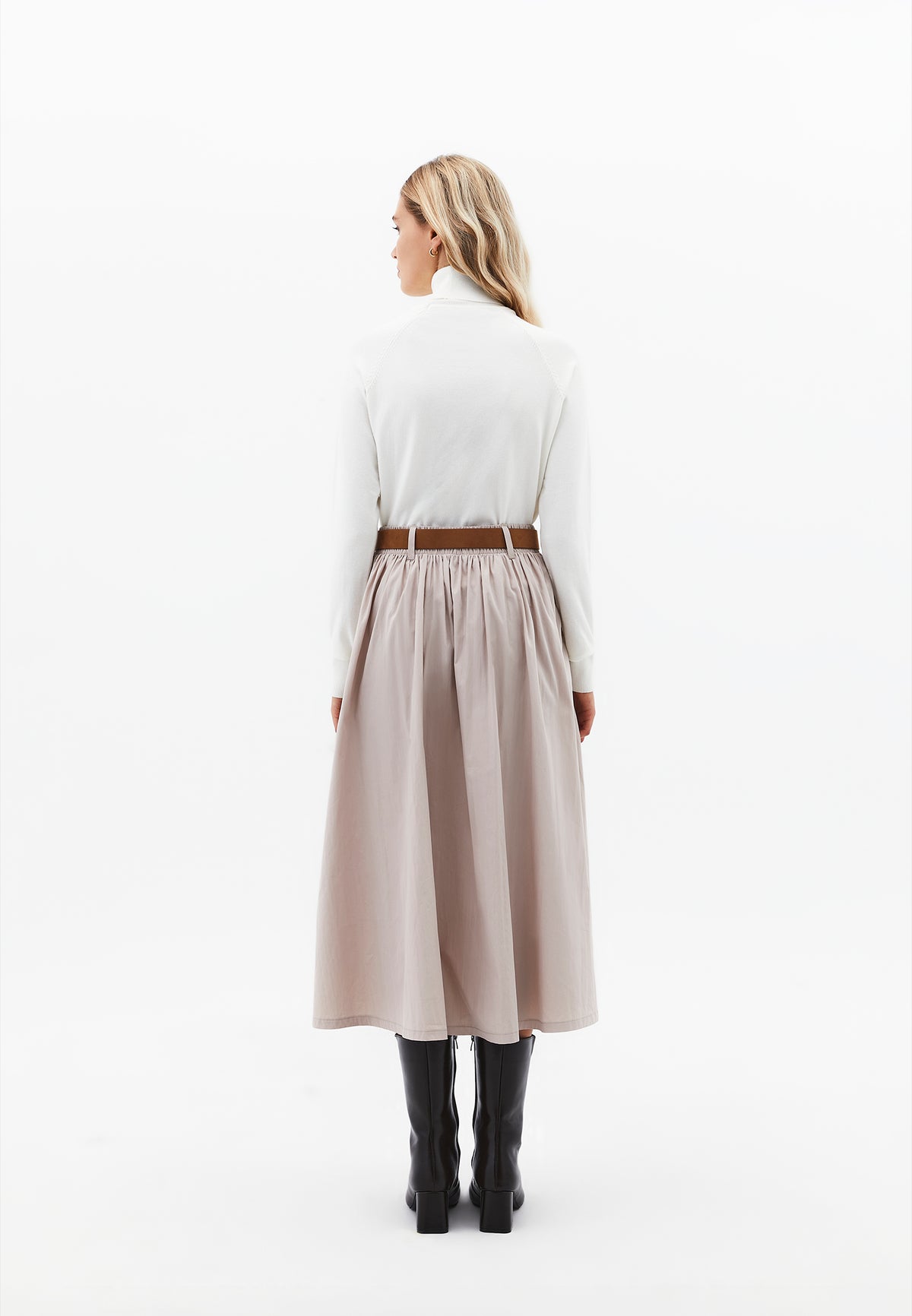 A-Line Long Skirt - Beige