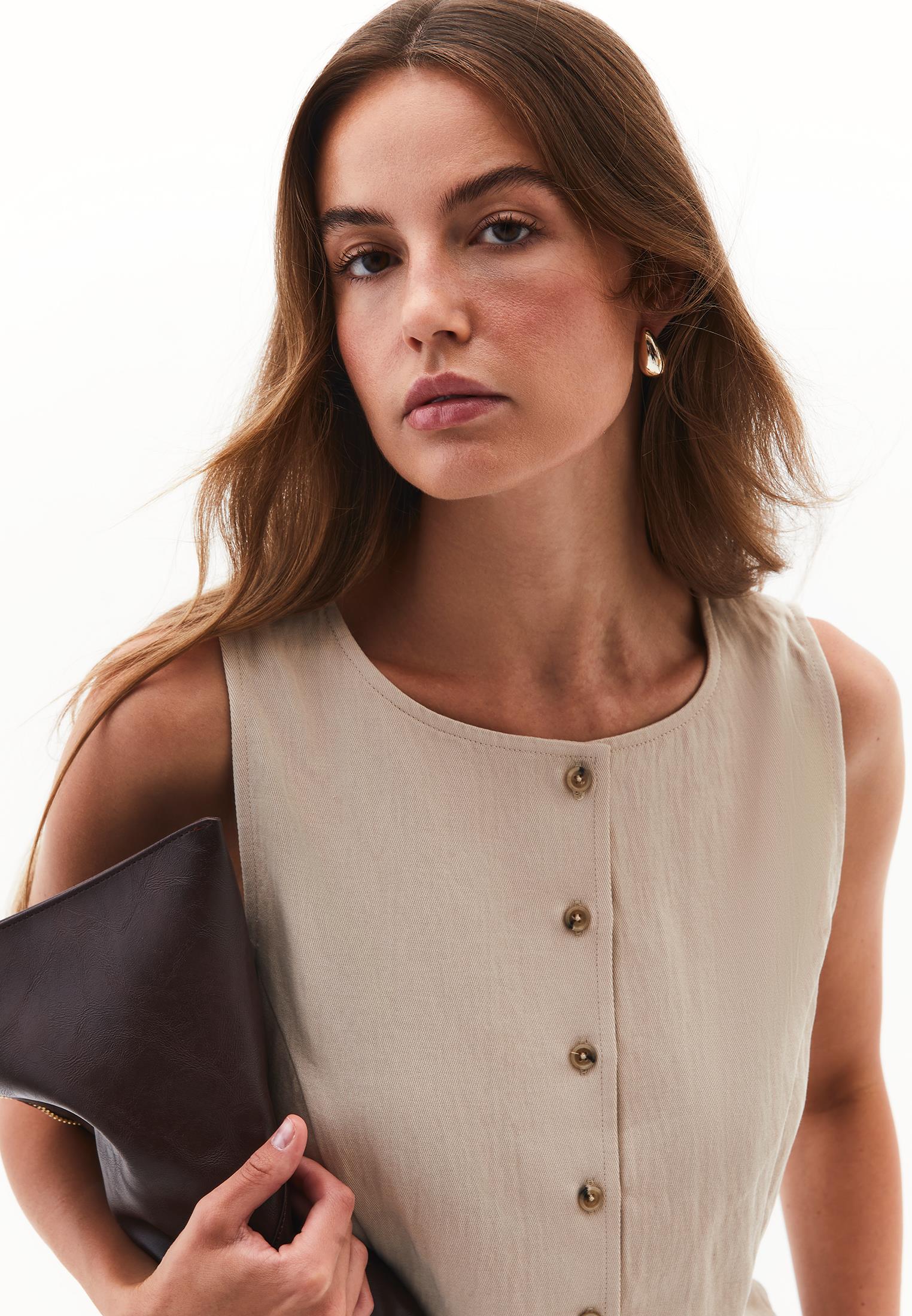 Vest With Button Details - FEATHER GRAY