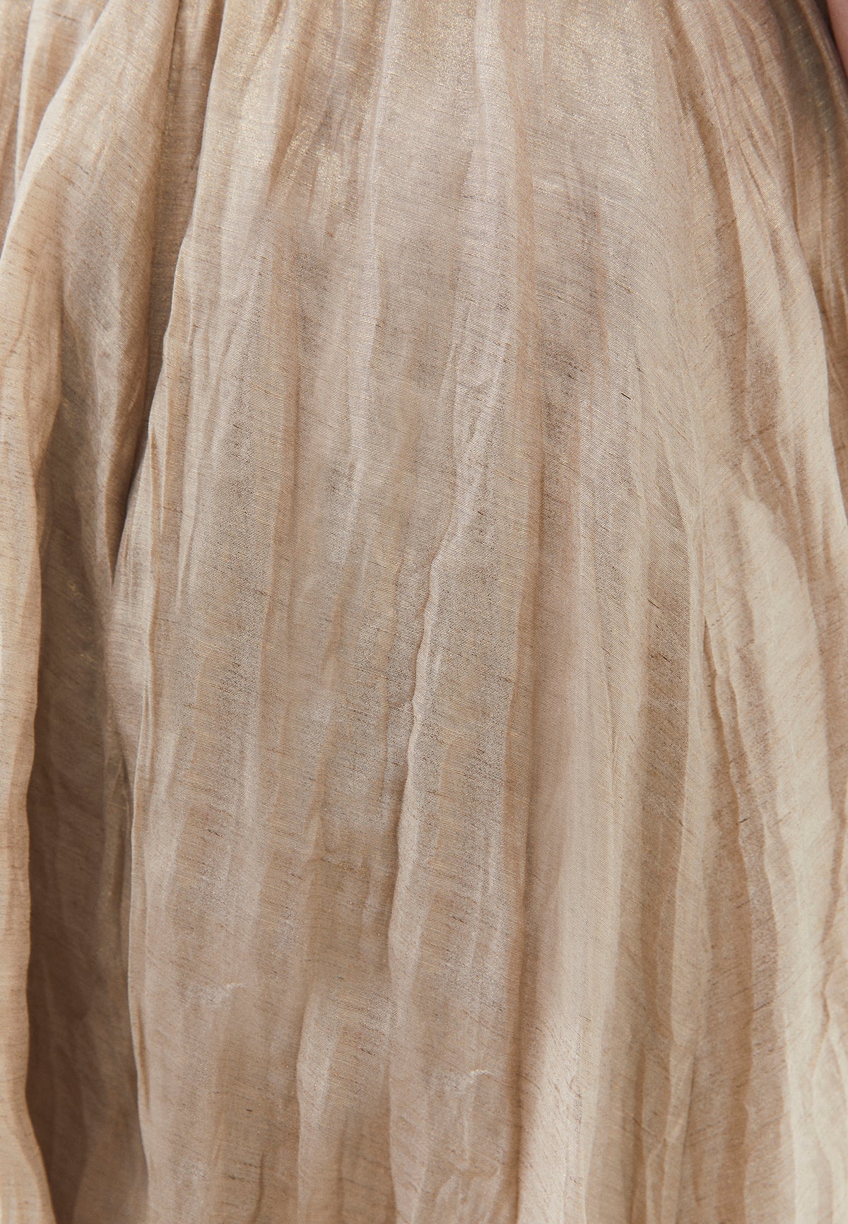 Shiny Flared Long Skirt - Beige