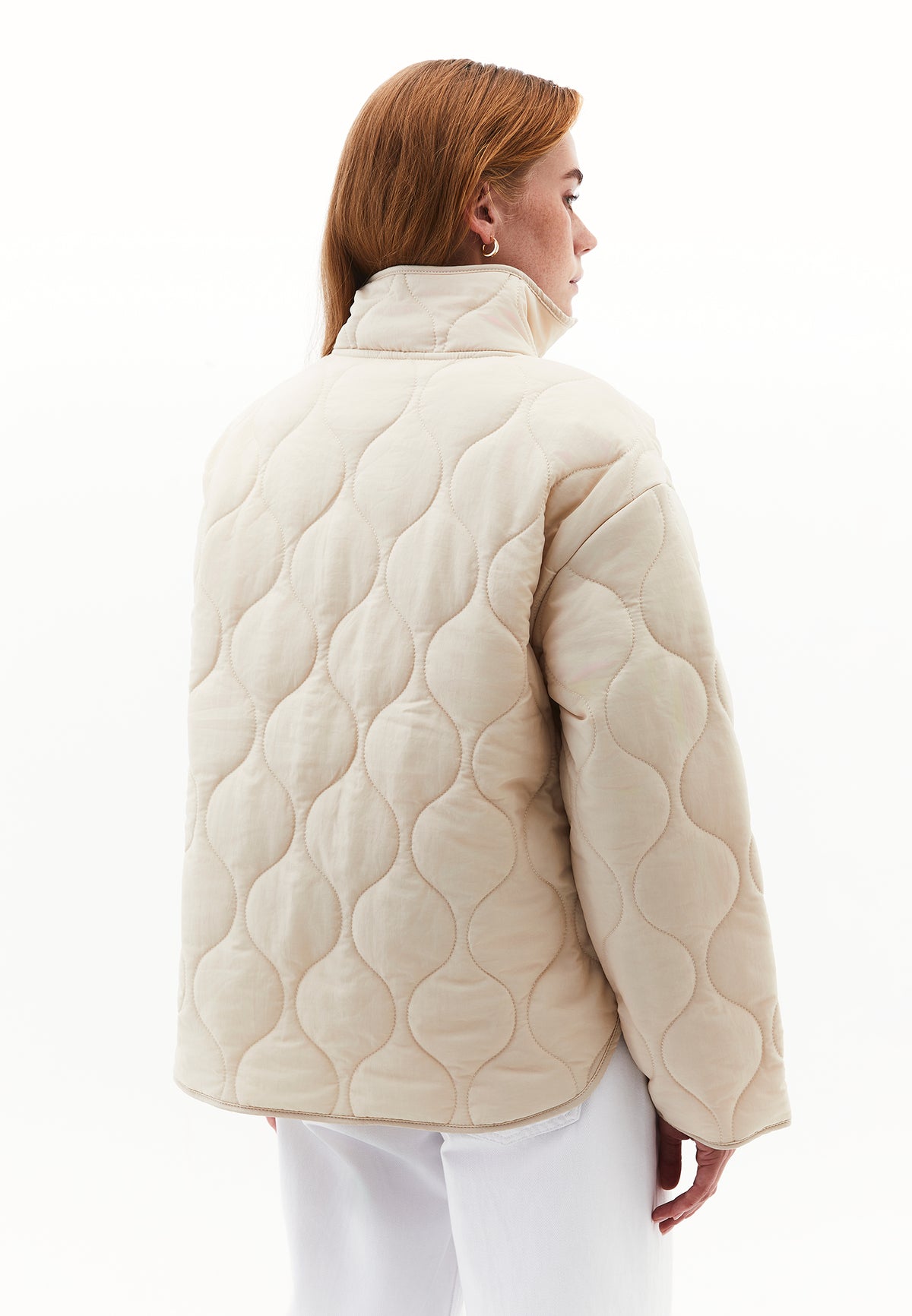 High Collar Quilted Coat - Beige