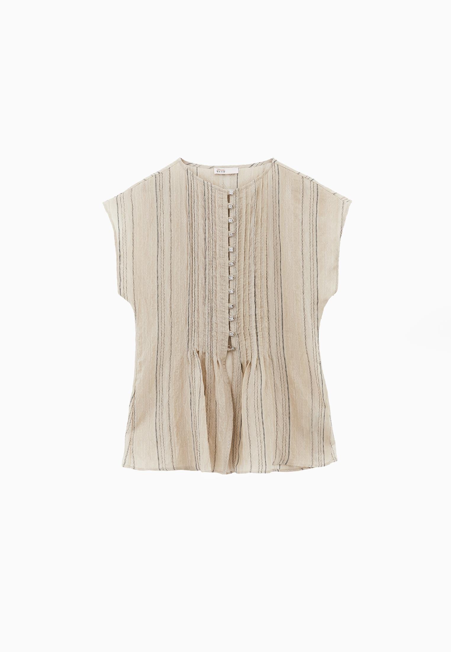 Embroidered Crew Neck Tunic Blouse - FEATHER GRAY