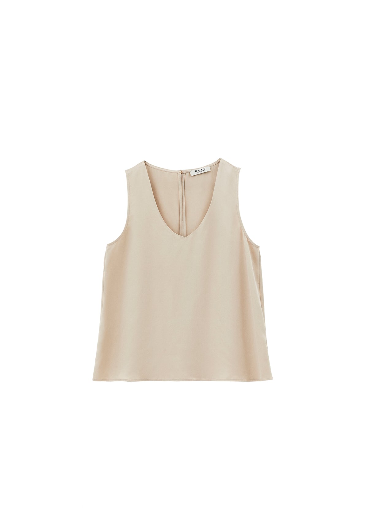 U Neck Tank Top With Button Details - Beige