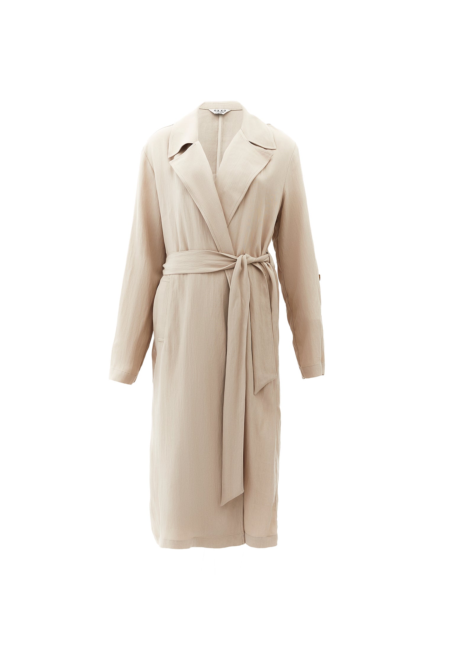 Long belt detailed coat - FEATHER GRAY