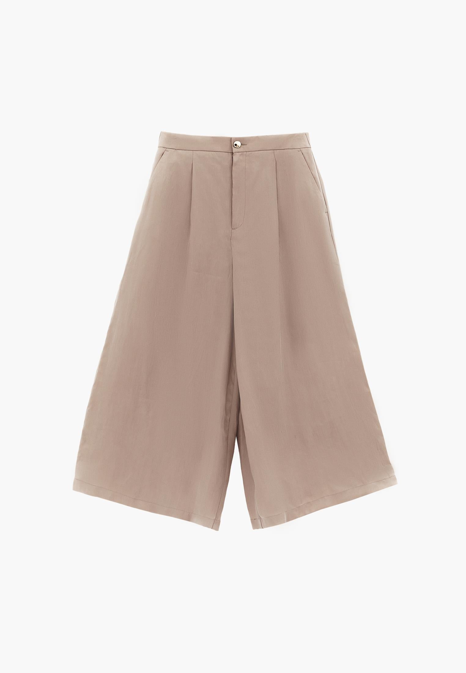 Wide Leg High Waist Trousers with Pleat Details - FEATHER GRAY