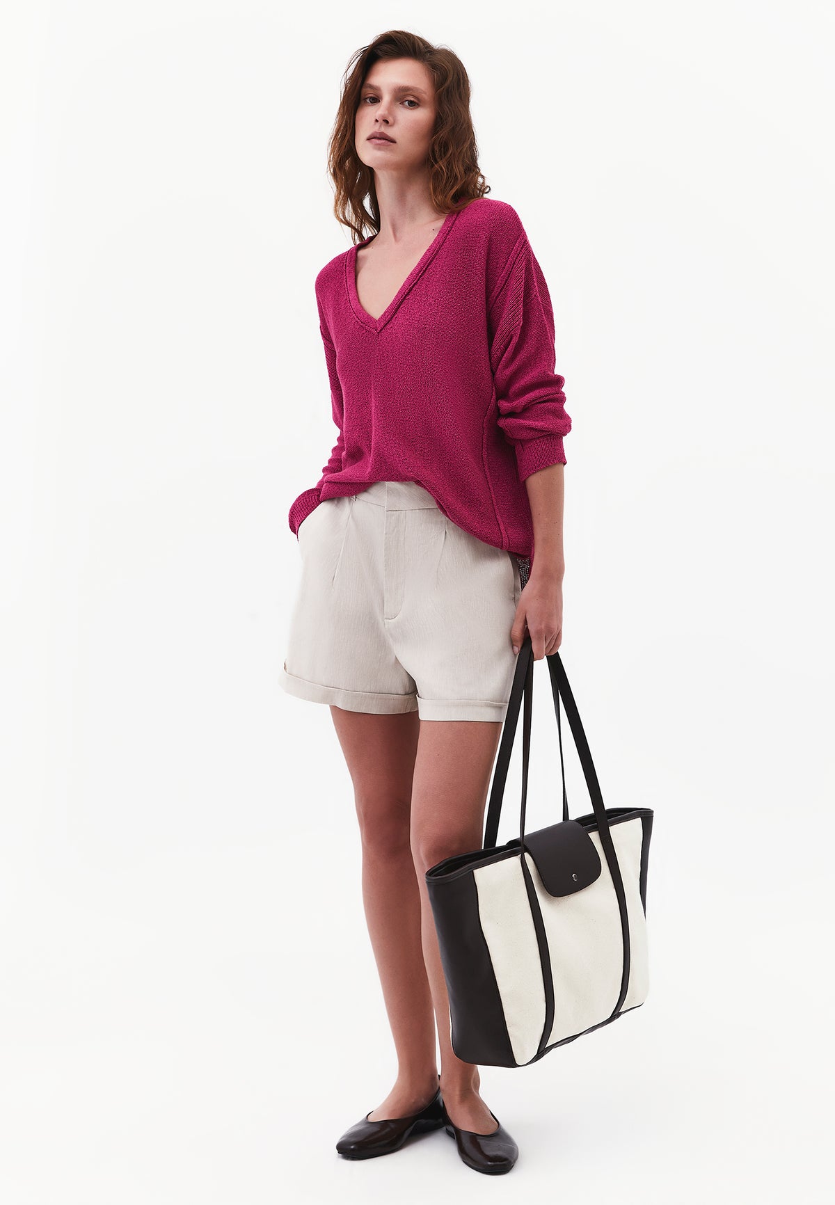 Oversize Tunic Sweater V Neck - FESTIVAL FUCHSIA