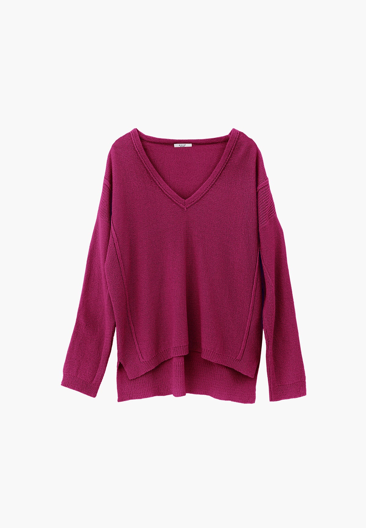 Oversize Tunic Sweater V Neck - FESTIVAL FUCHSIA
