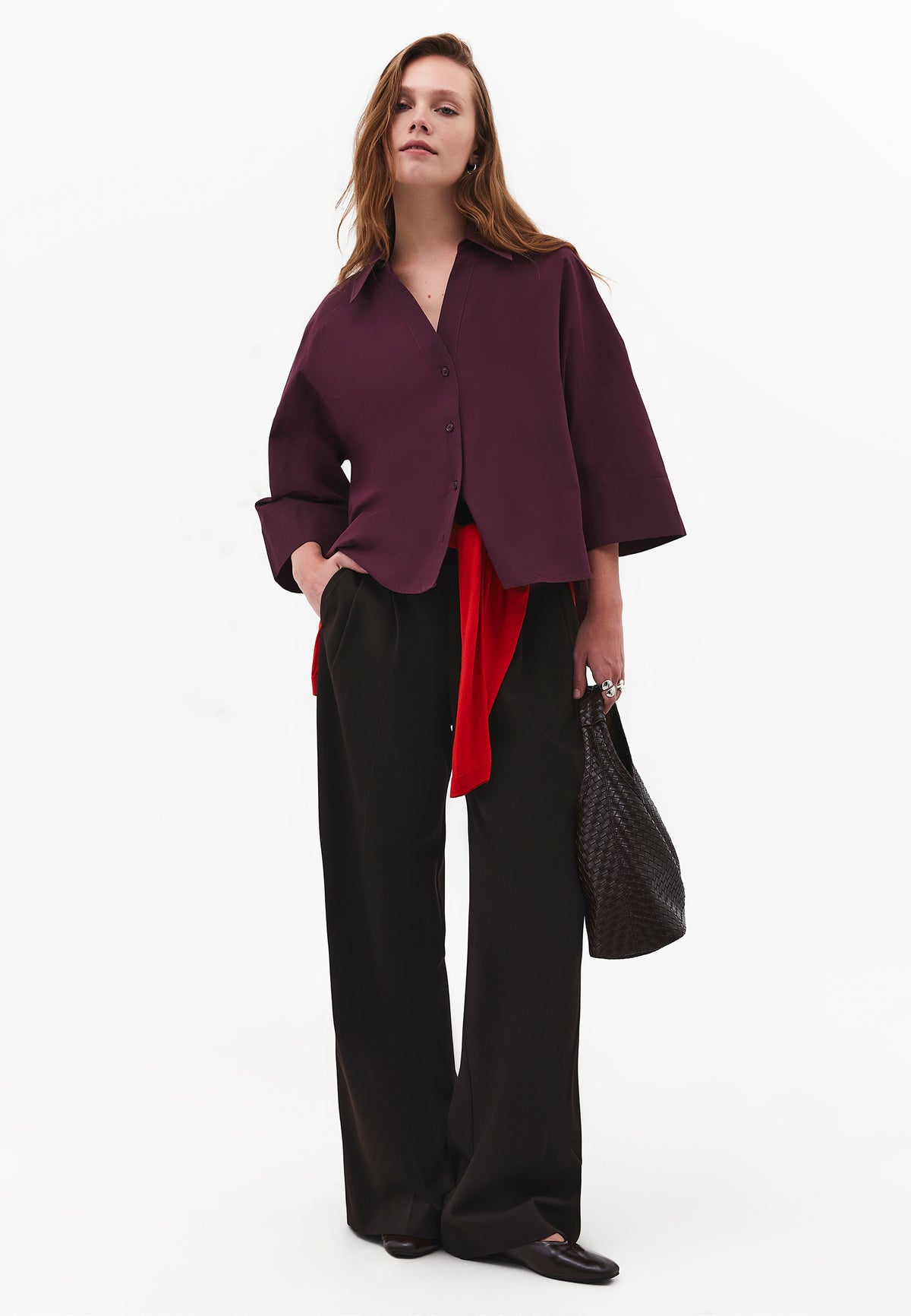 Oversize 3/4 Sleeve Buttoned Shirt - FIG