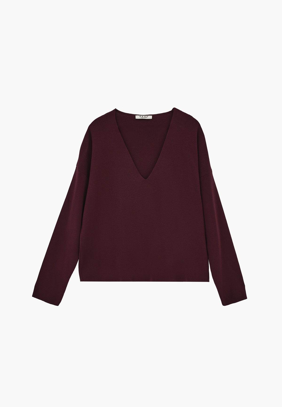 V Neck Long Sleeve Sweater - FIG
