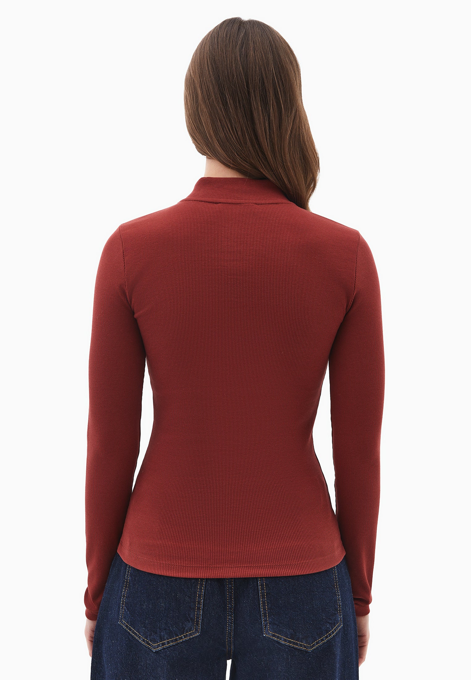 Zipper detailed high neck t-shirt - FIRED BRICK