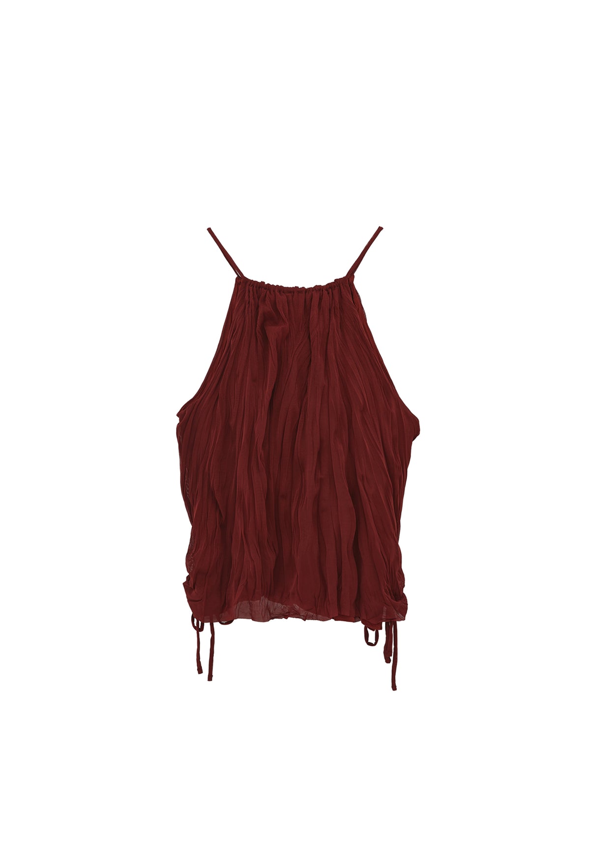 Halter Neck Crinkled Look Blouse - FIRED BRICK