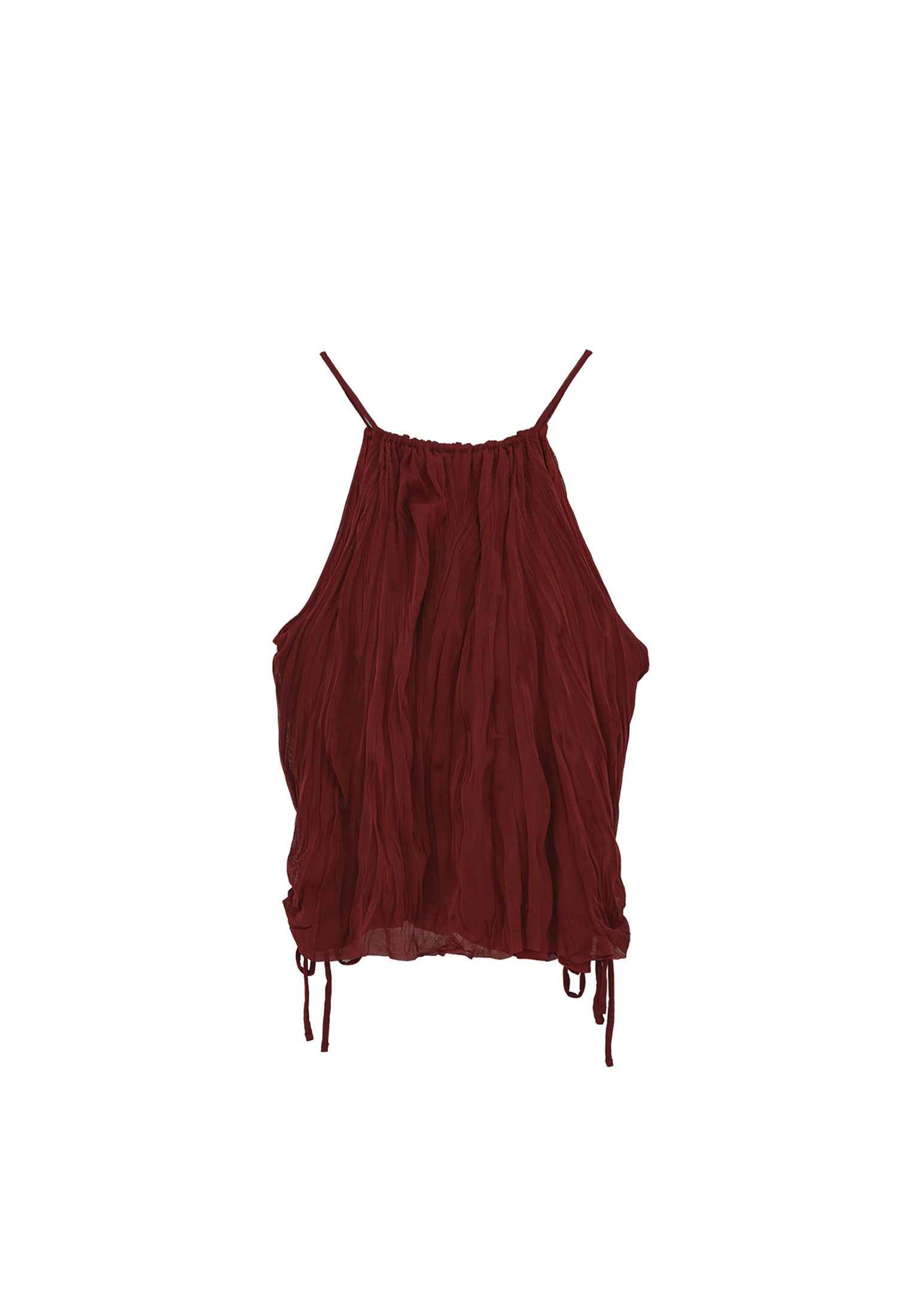 Halter neck wrinkled look blouse - FIRED BRICK