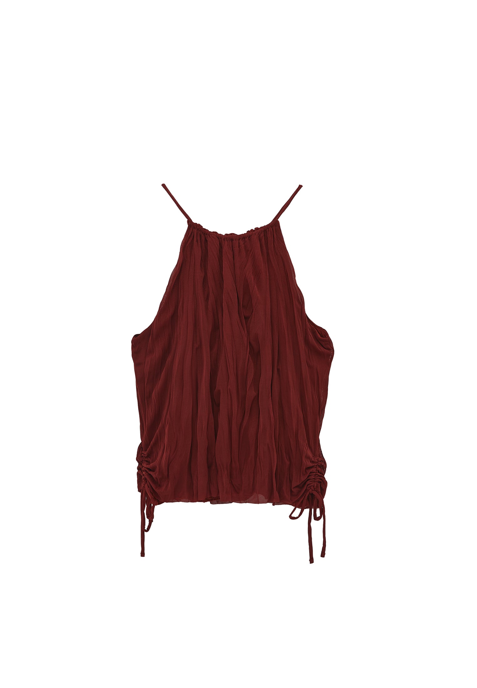 Halter neck wrinkled look blouse - FIRED BRICK