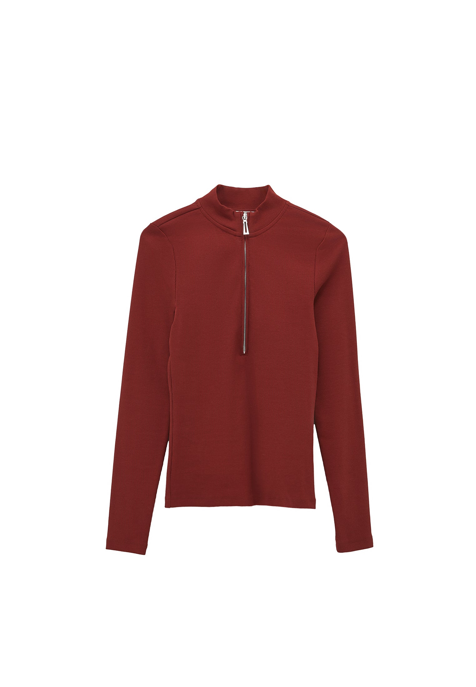 Zipper detailed high neck t-shirt - FIRED BRICK
