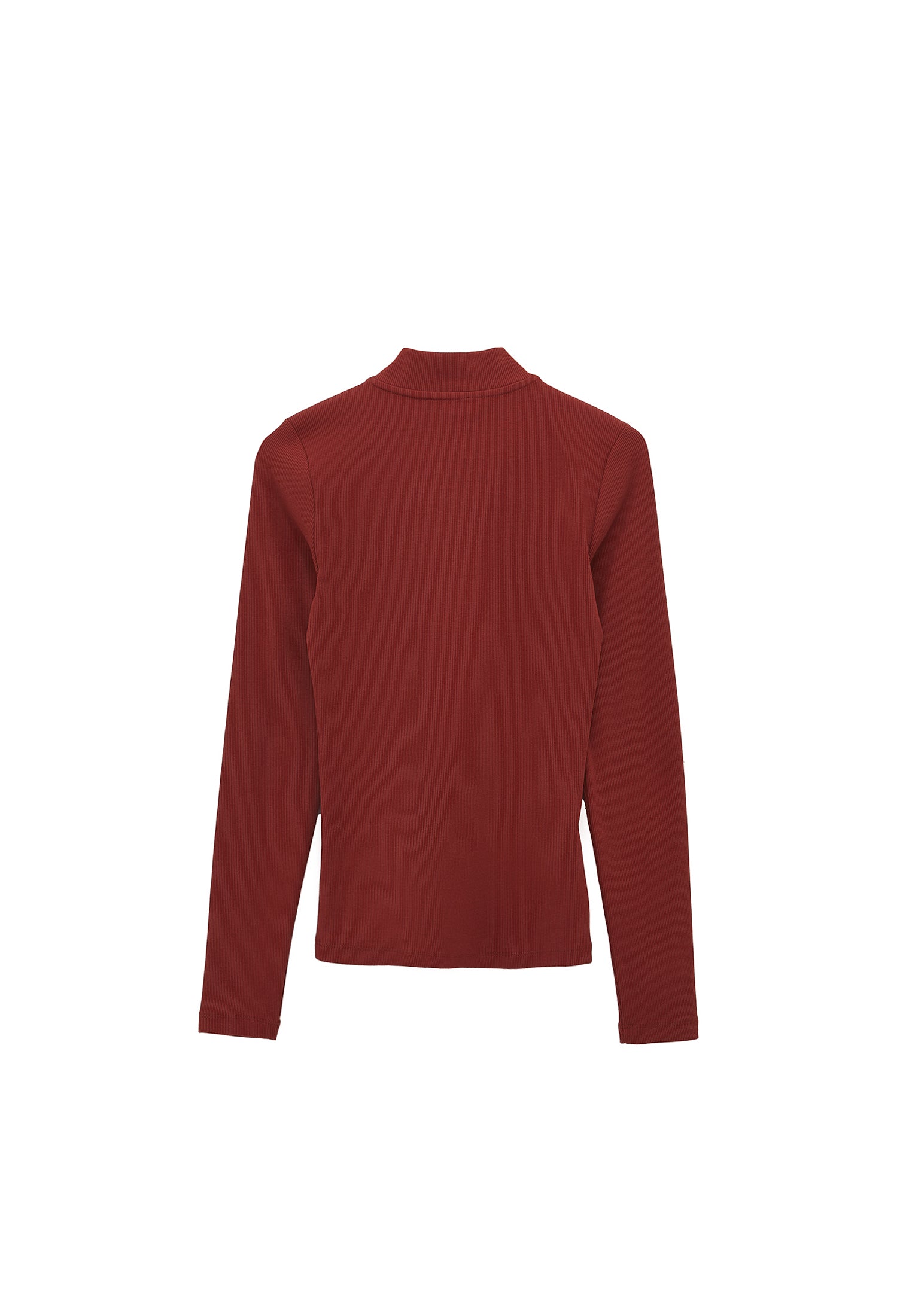 Zipper detailed high neck t-shirt - FIRED BRICK